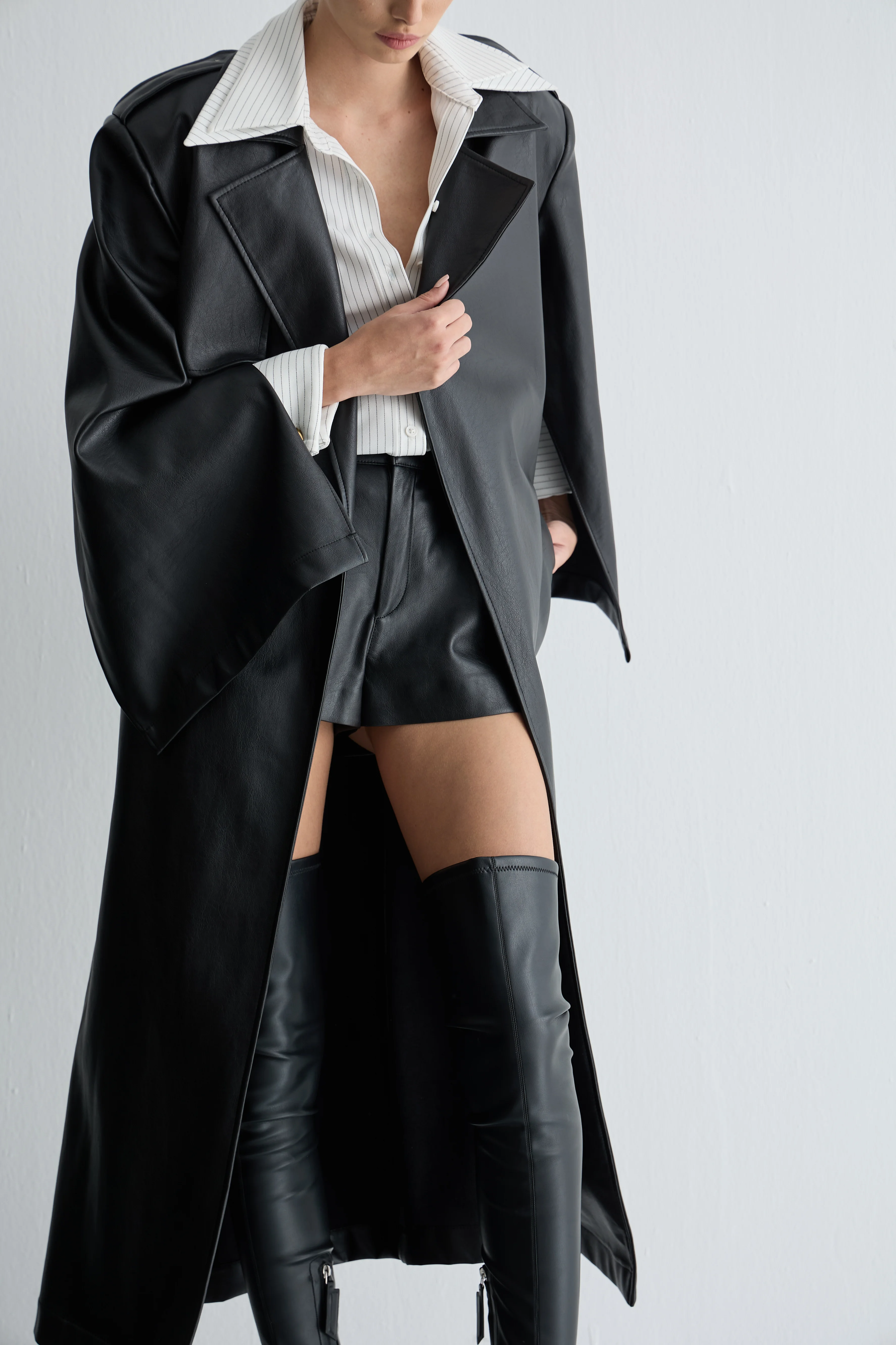 Deri Uzun Oversize Trençkot