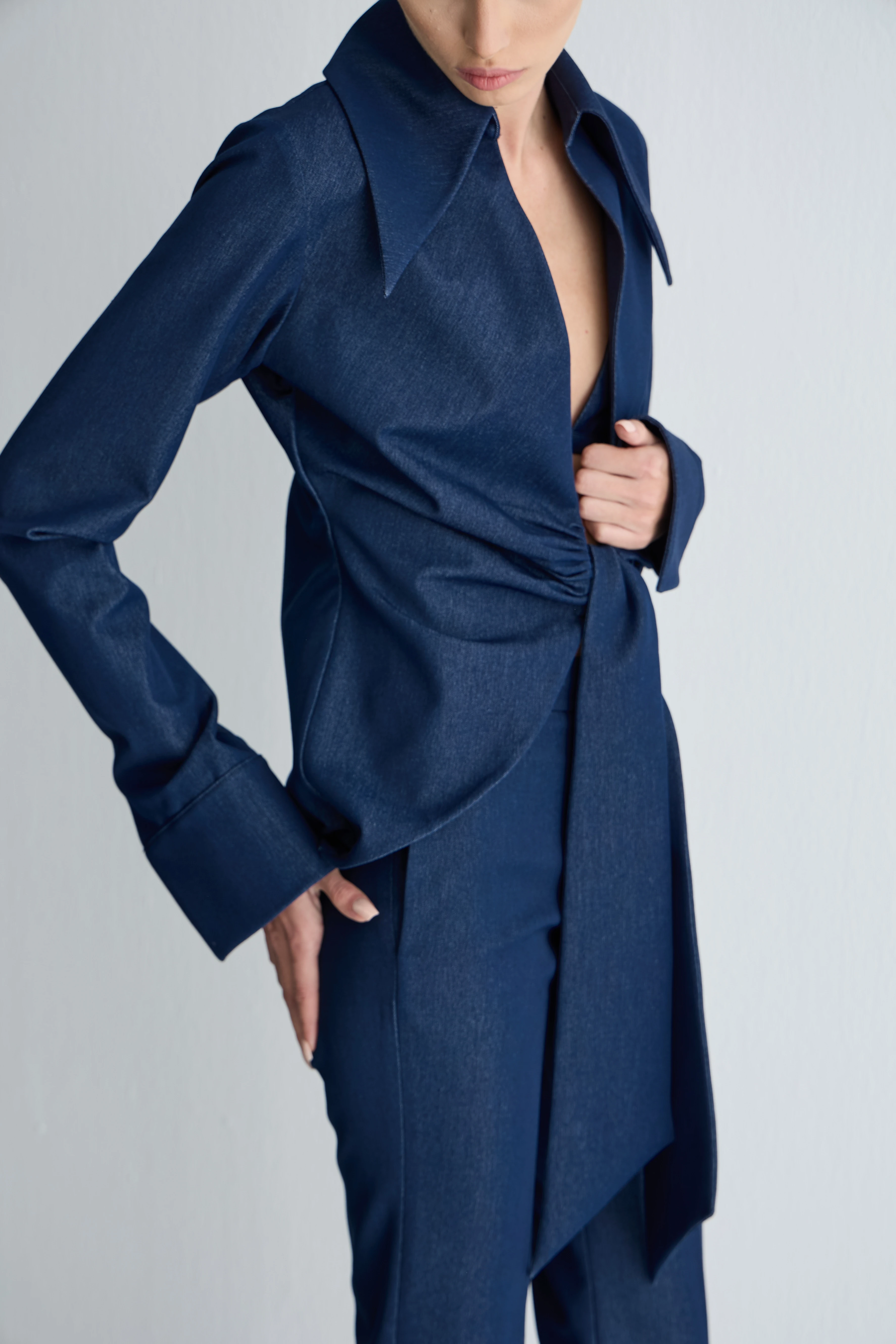 Denim Bağlamalı Gömlek