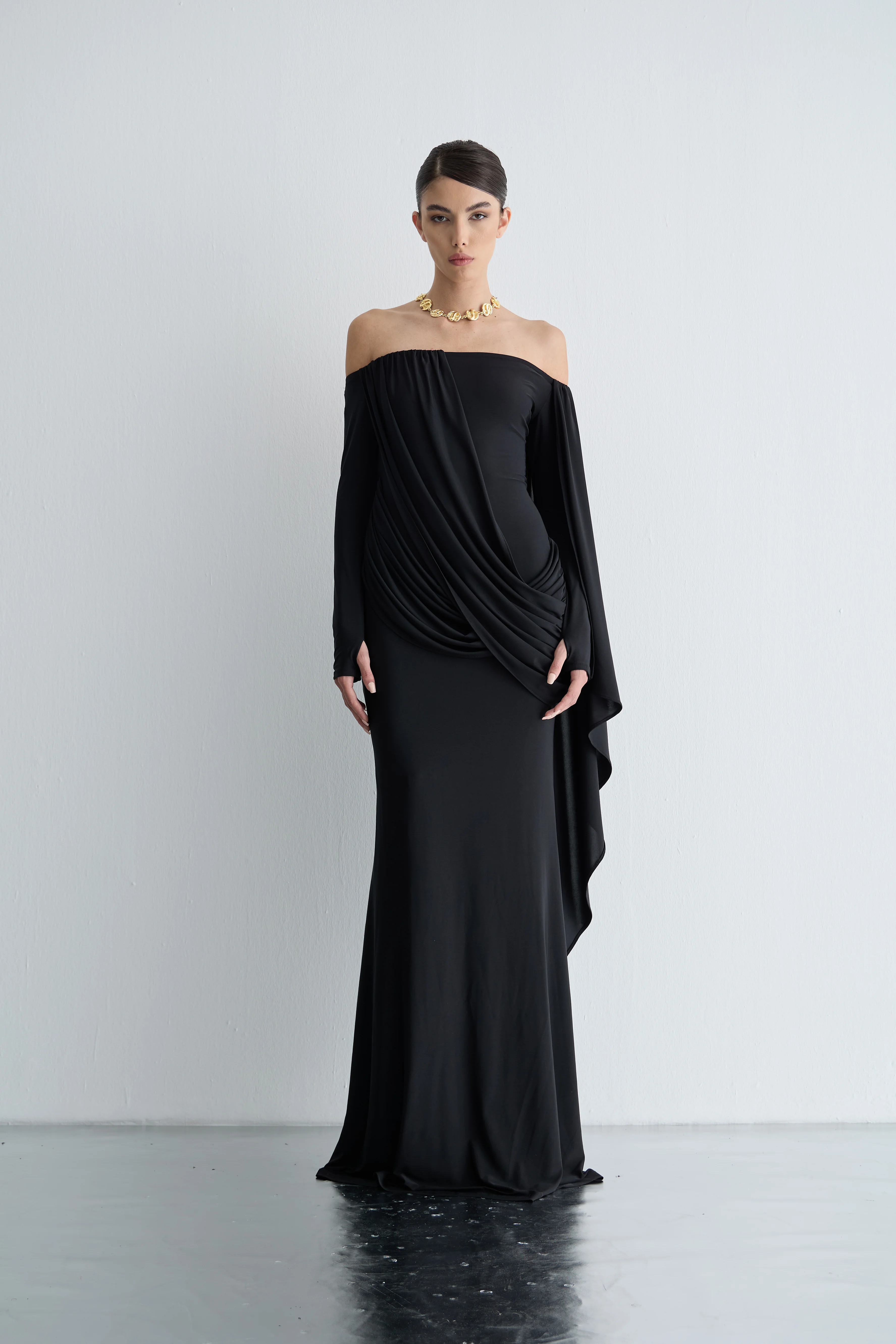 Uzun Pelerin Kol Elbise