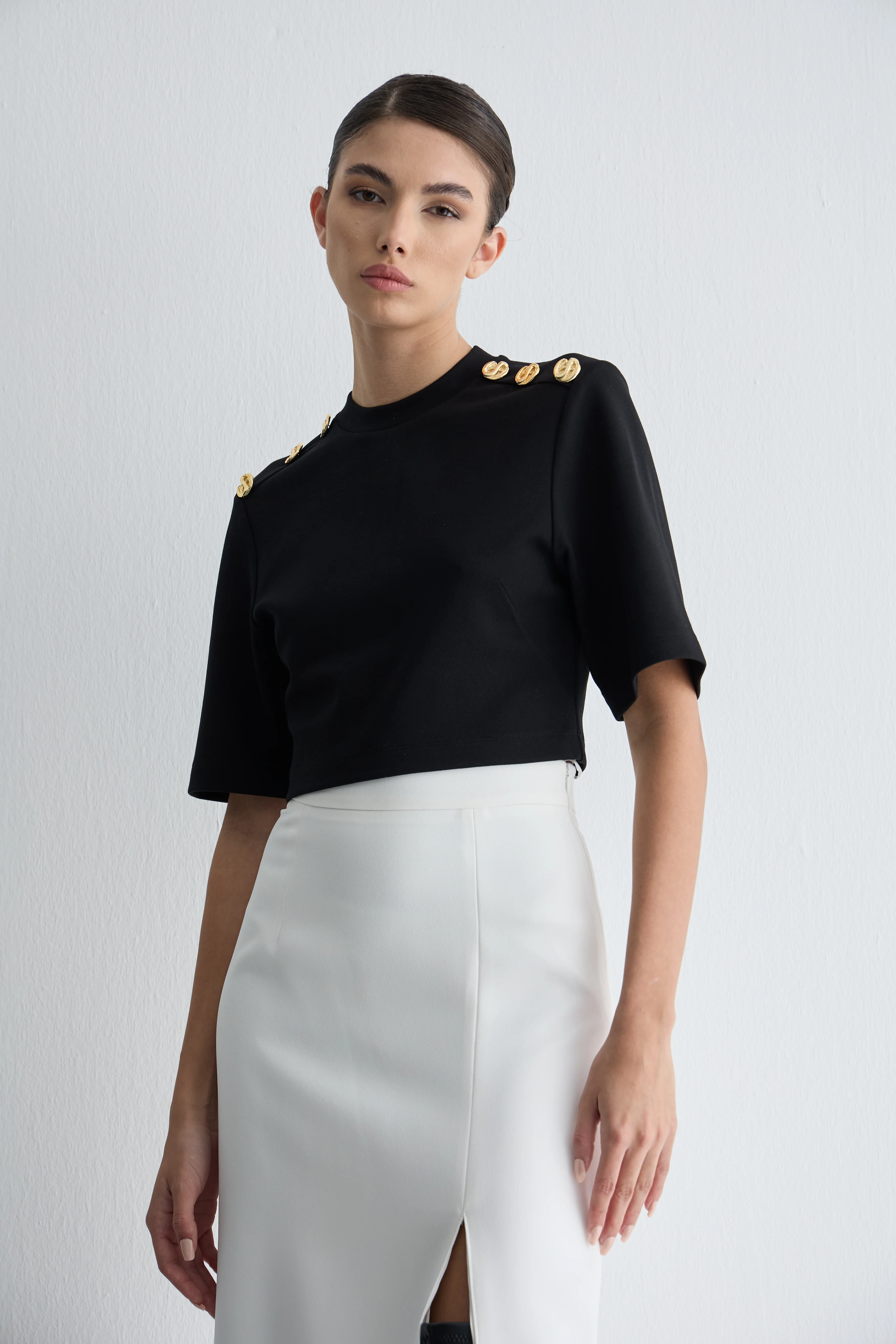 Düğmeli Crop  Tshirt