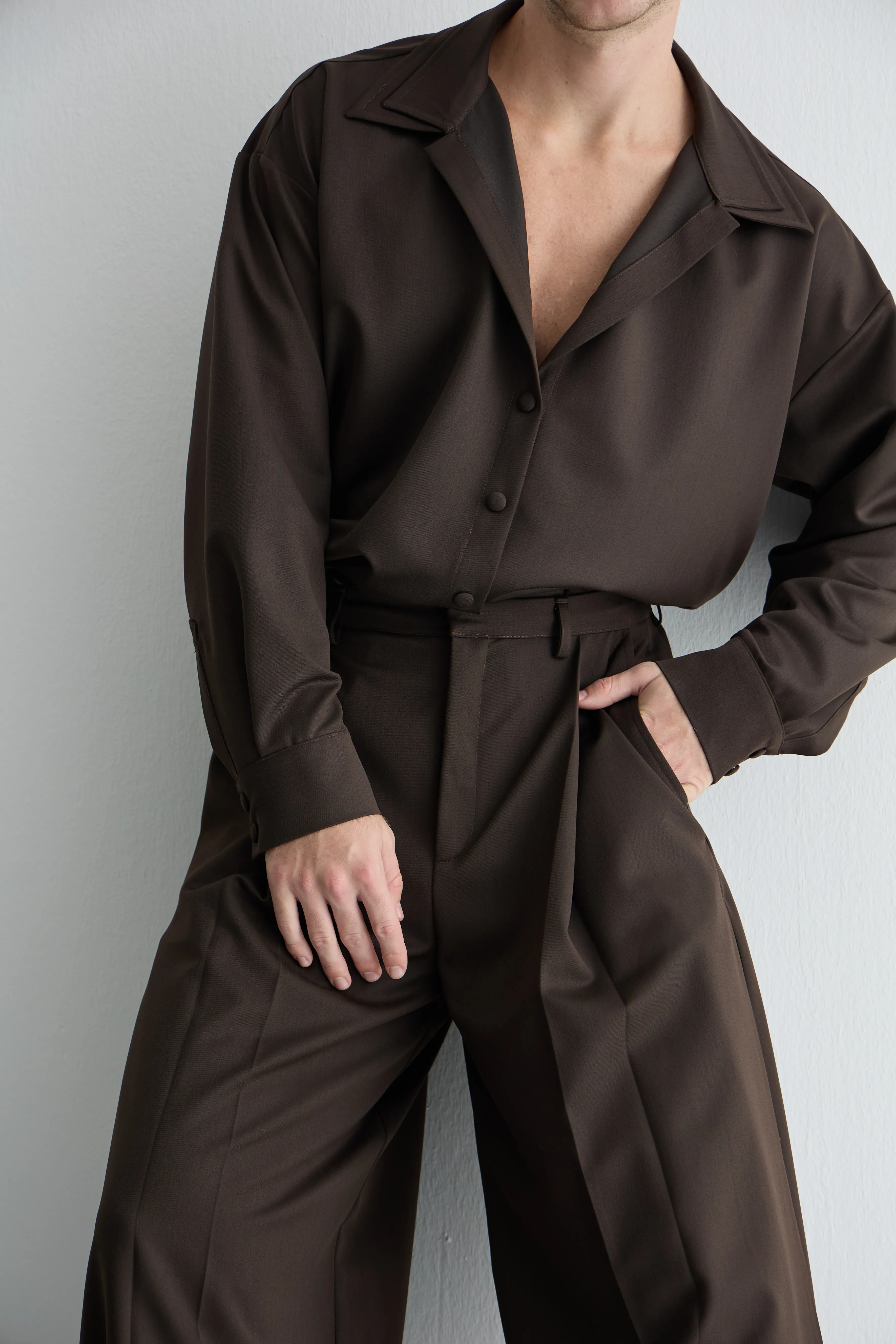 Kahverengi Çift Yaka Gömlek