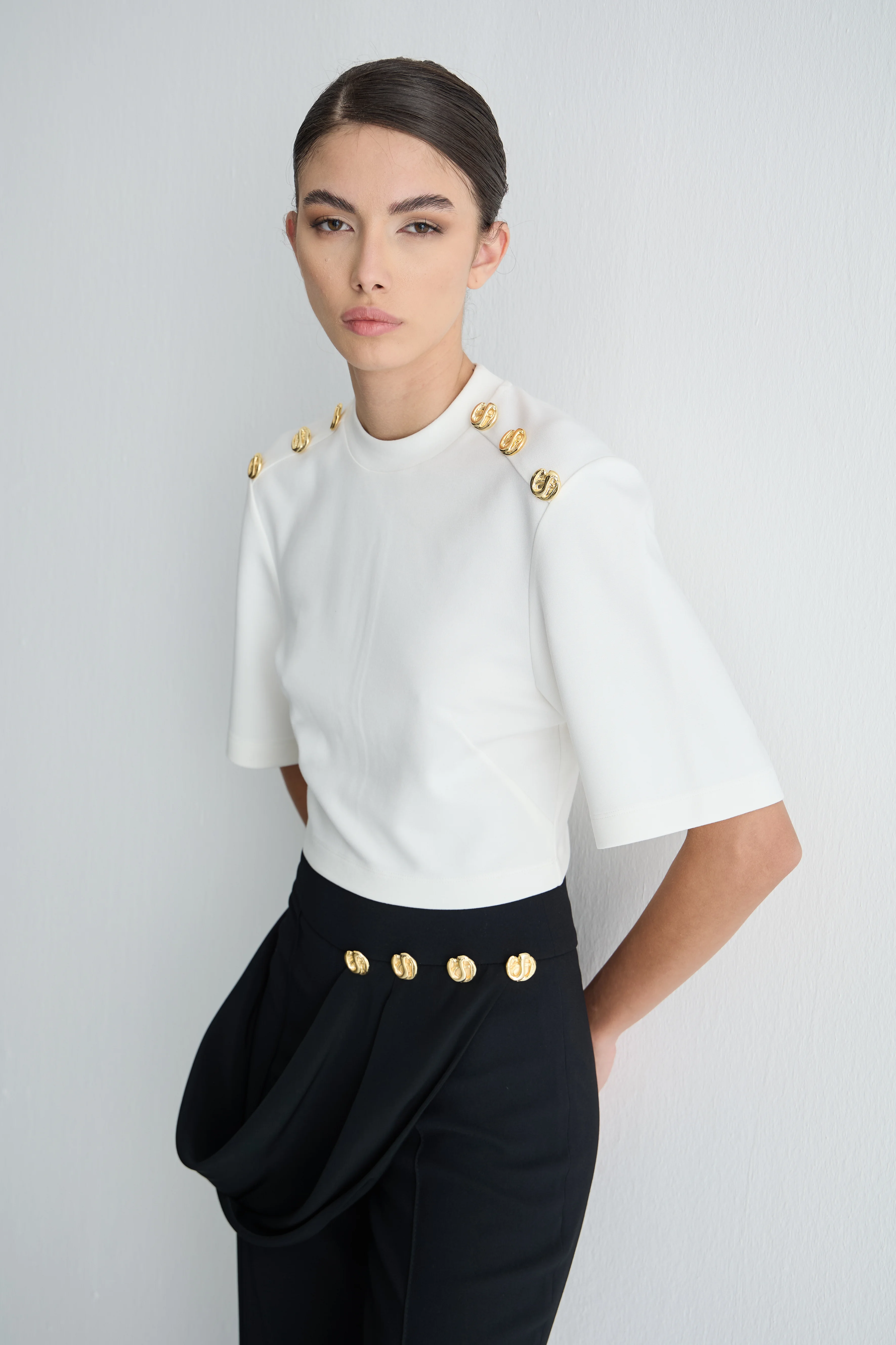 Düğmeli Crop  Tshirt