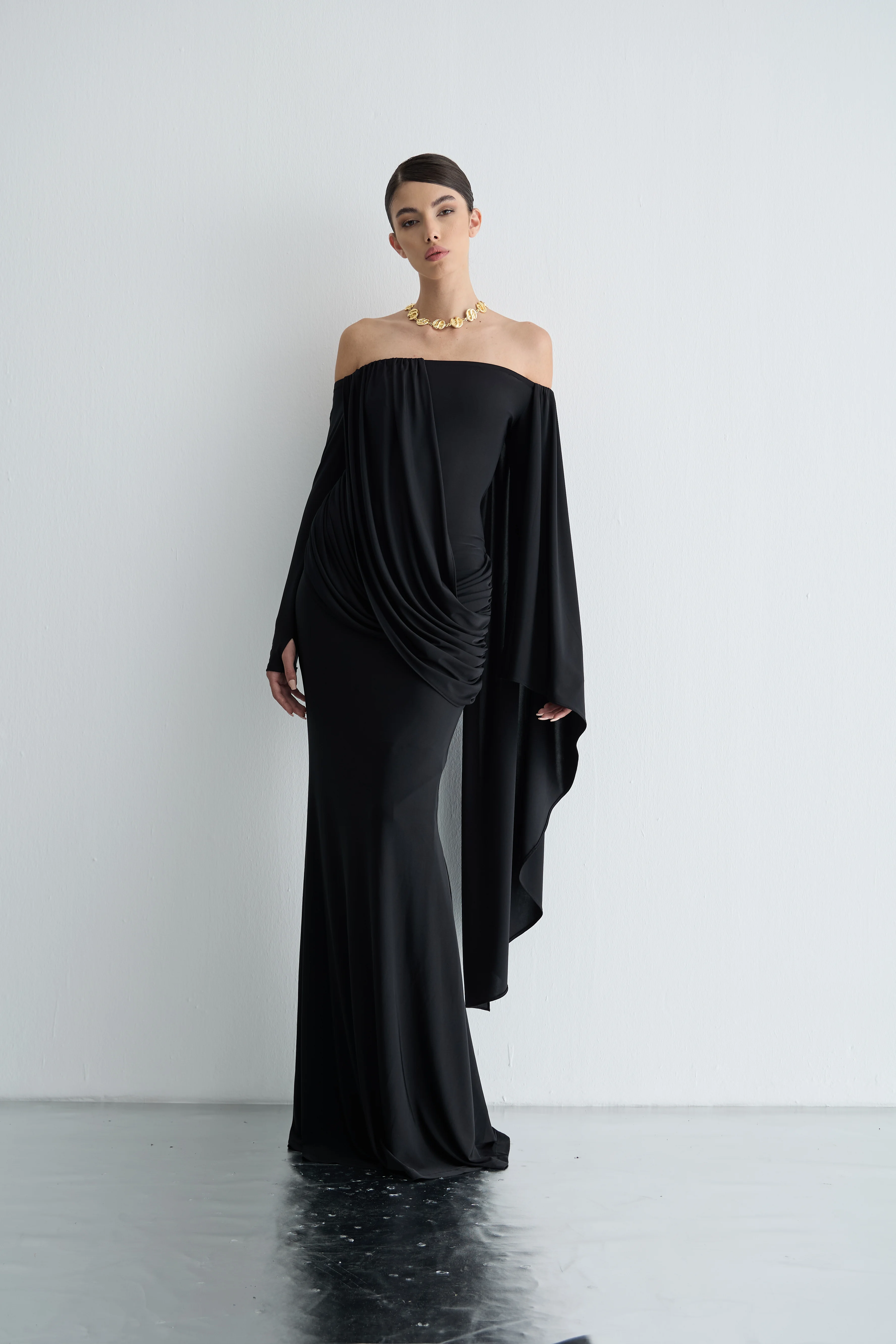 Uzun Pelerin Kol Elbise