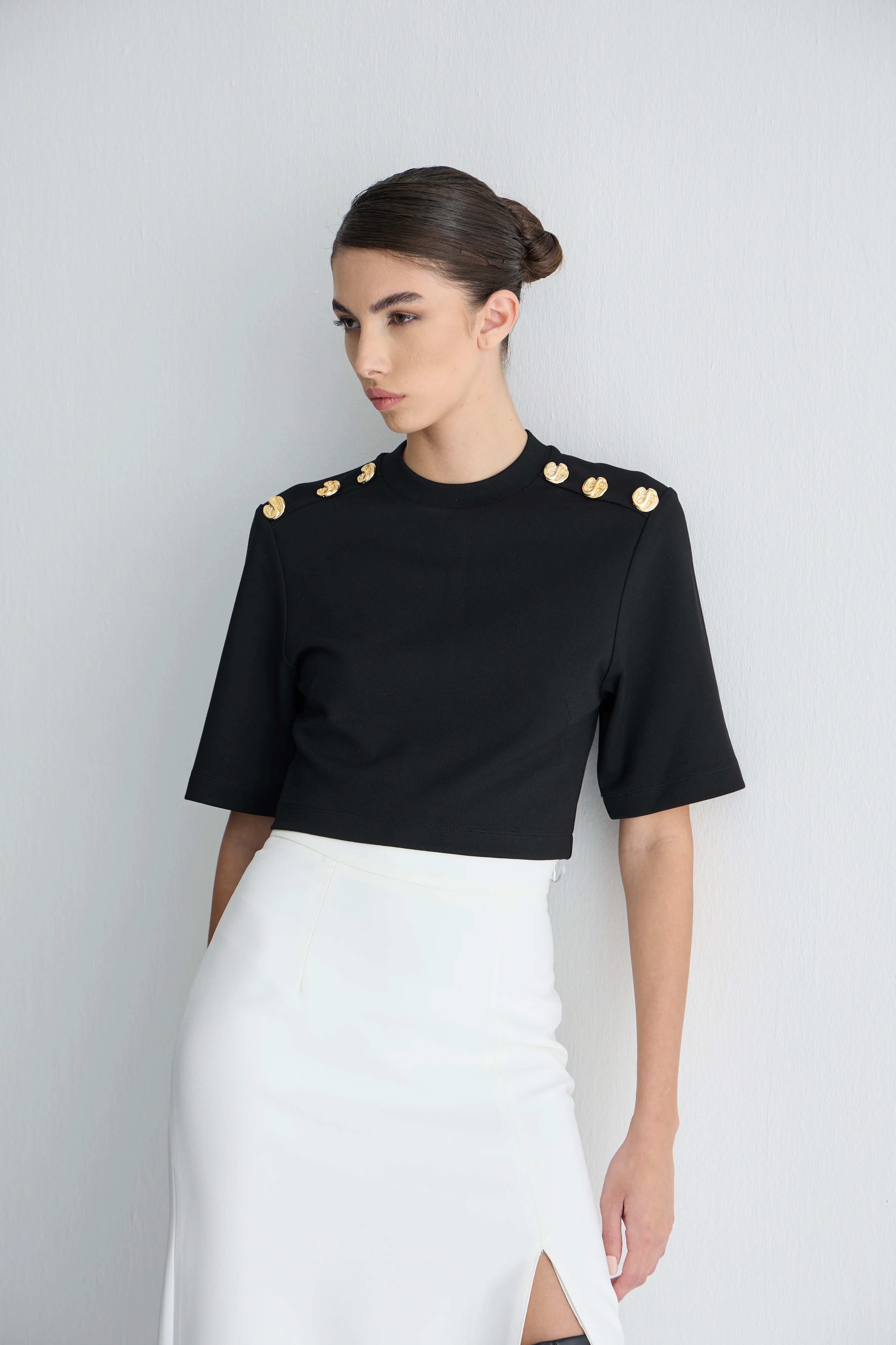 Düğmeli Crop  Tshirt