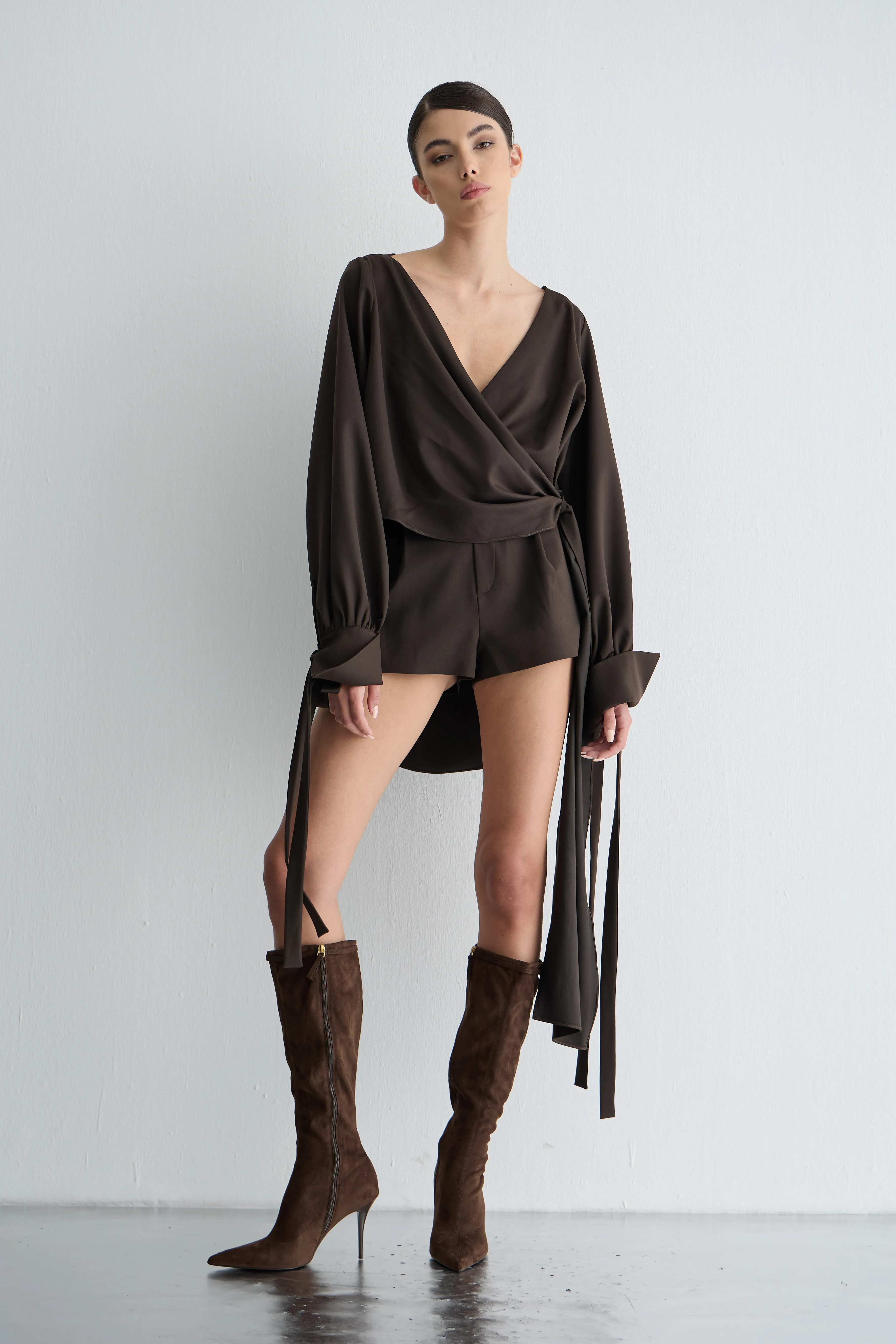 Kahverengi Kruvaze Arkası Uzun Gömlek