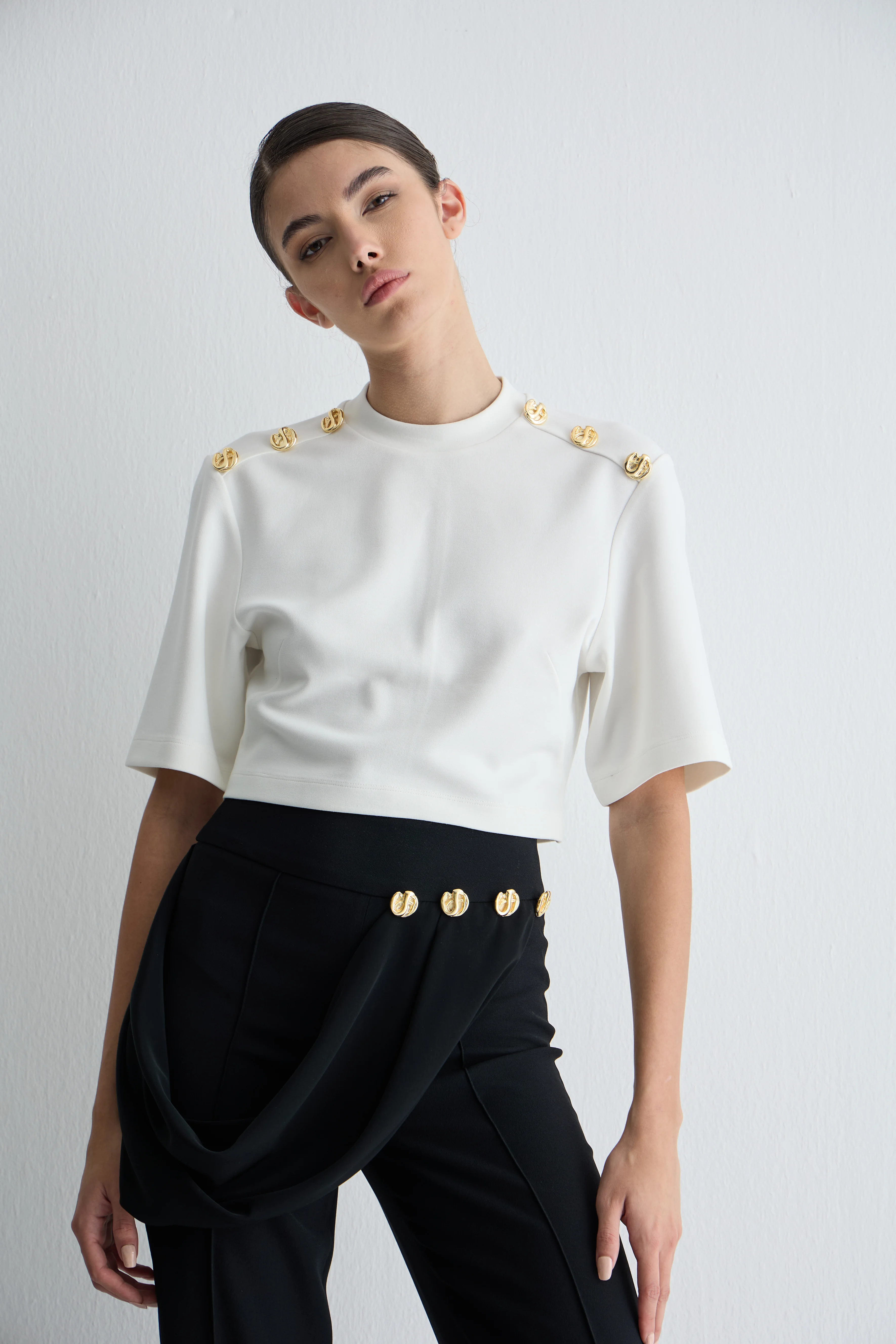 Düğmeli Crop  Tshirt