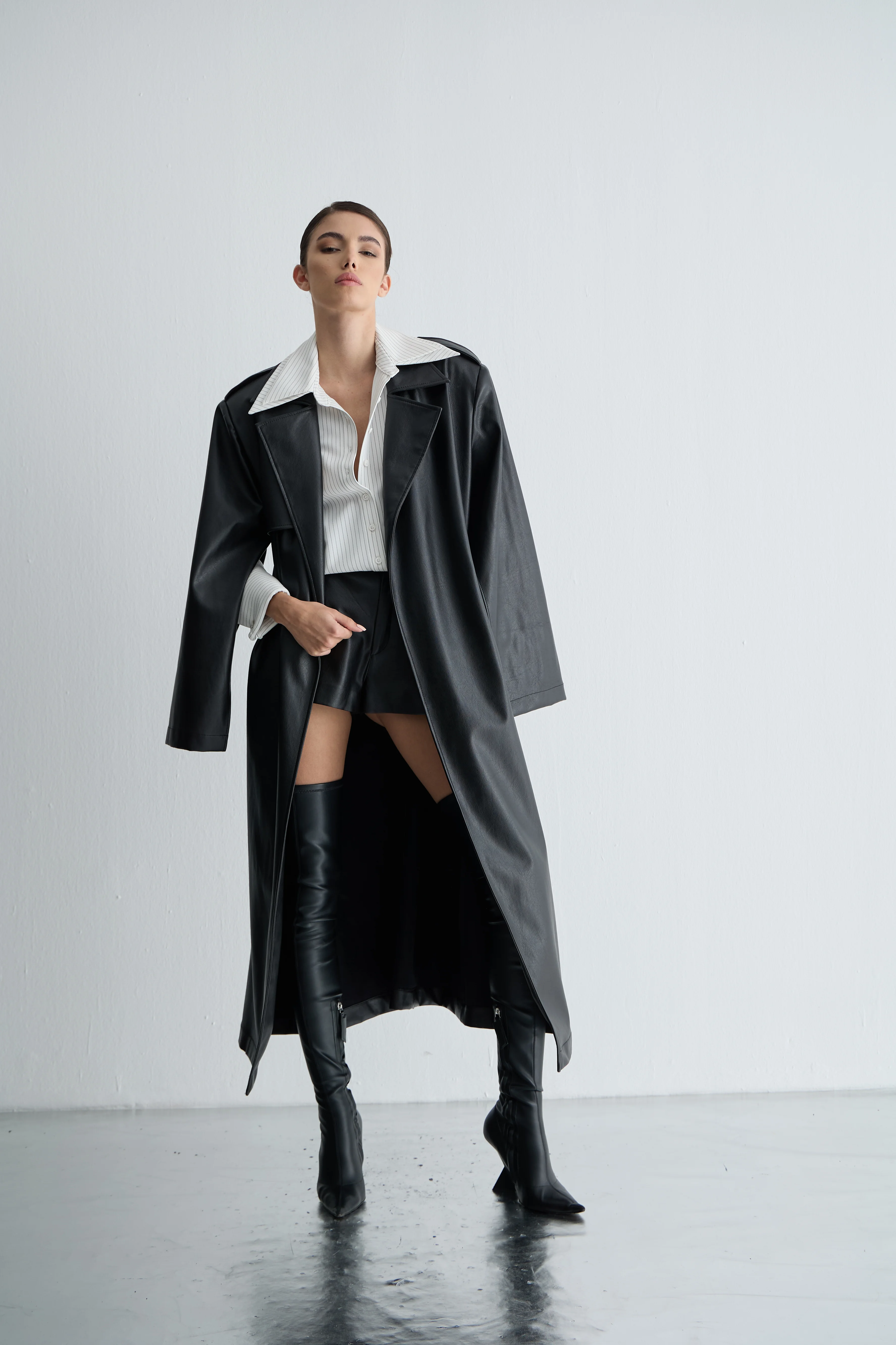 Deri Uzun Oversize Trençkot