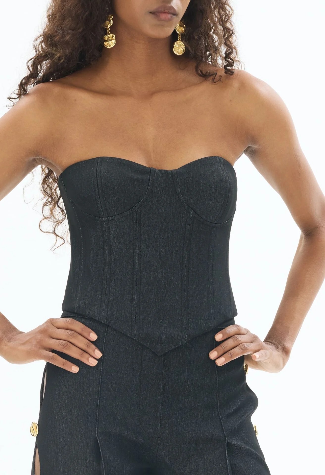 Siyah Denim Straplez Büstiyer
