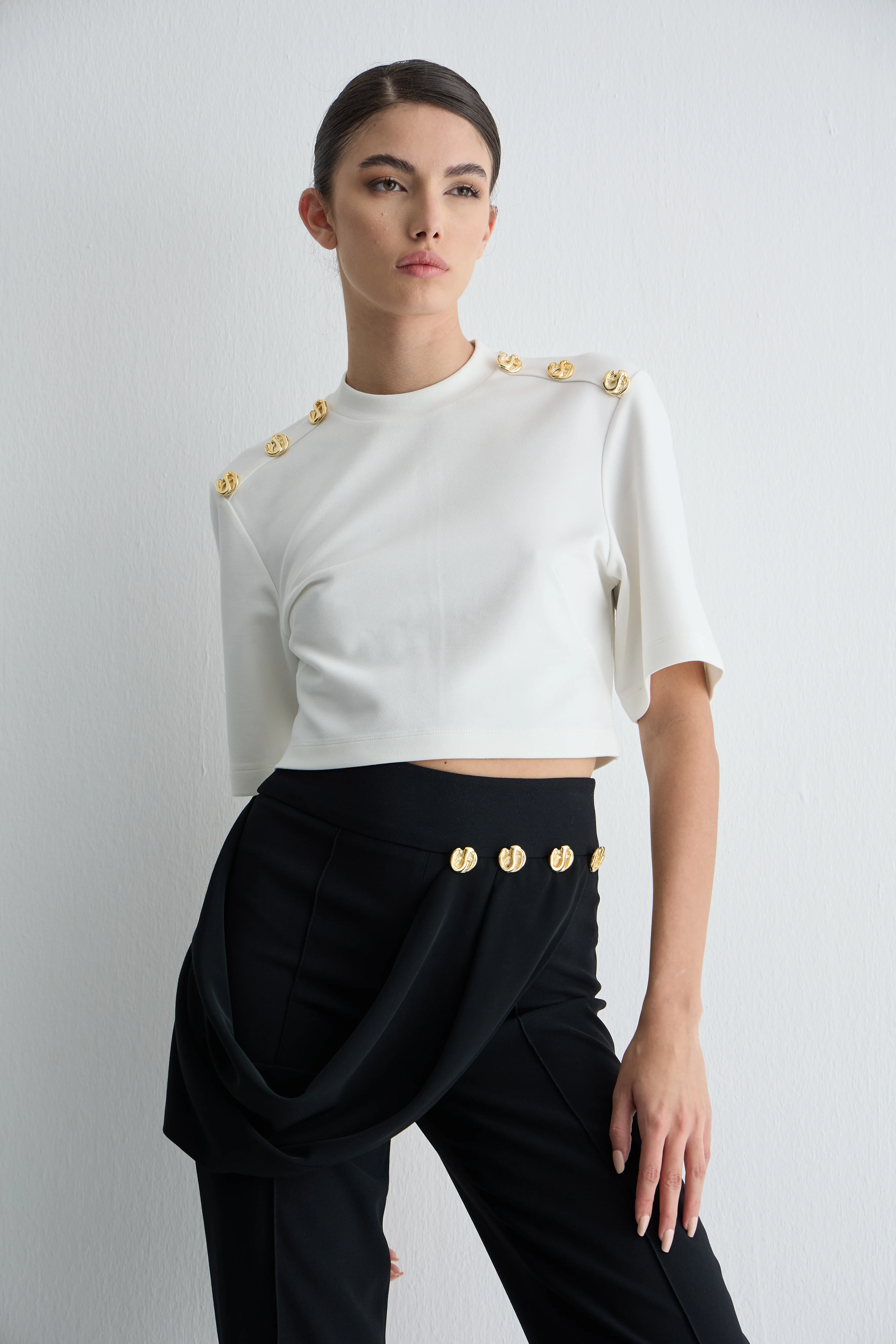 Düğmeli Crop  Tshirt