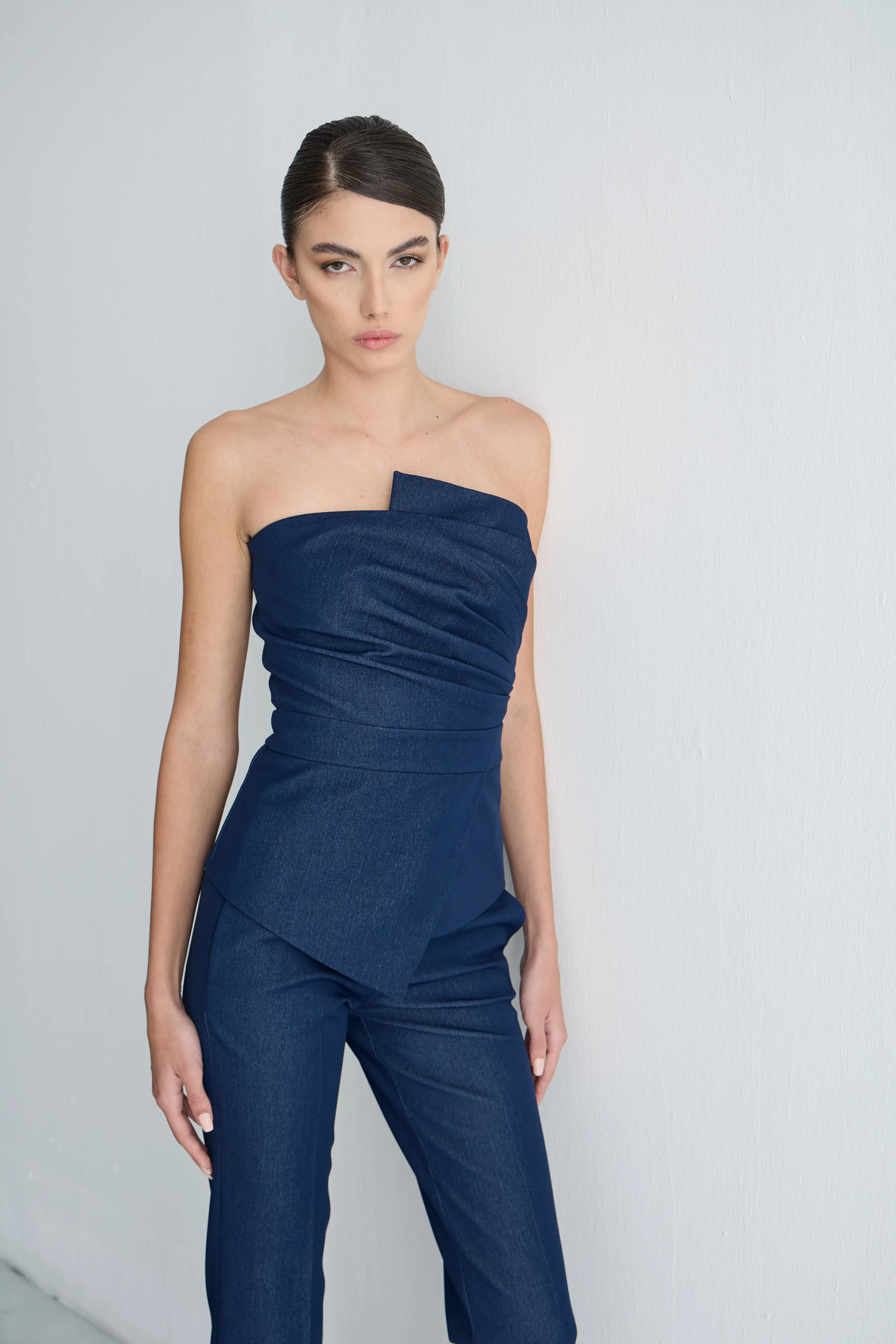 Denim Straplez Büstiyer