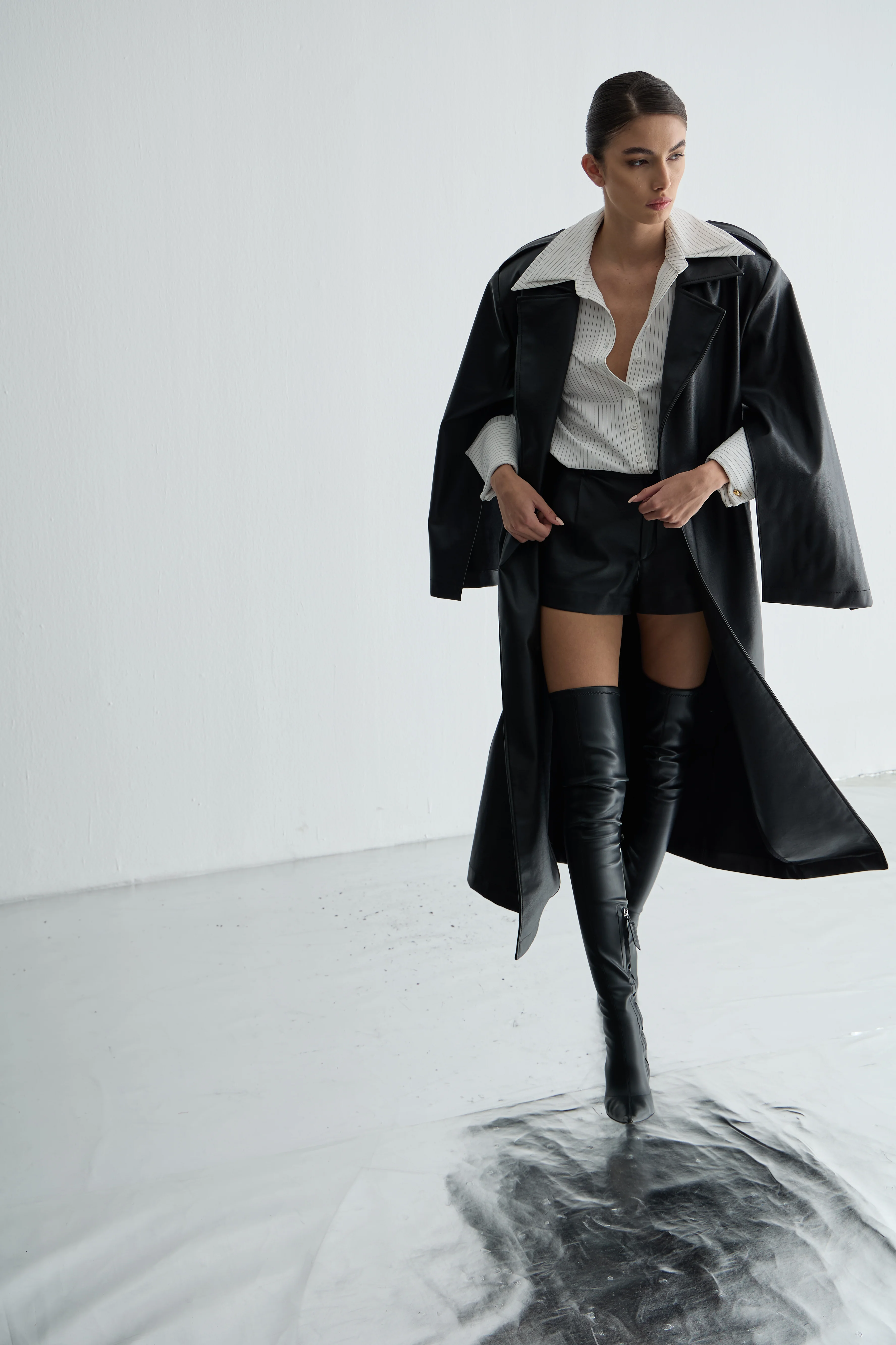 Deri Uzun Oversize Trençkot