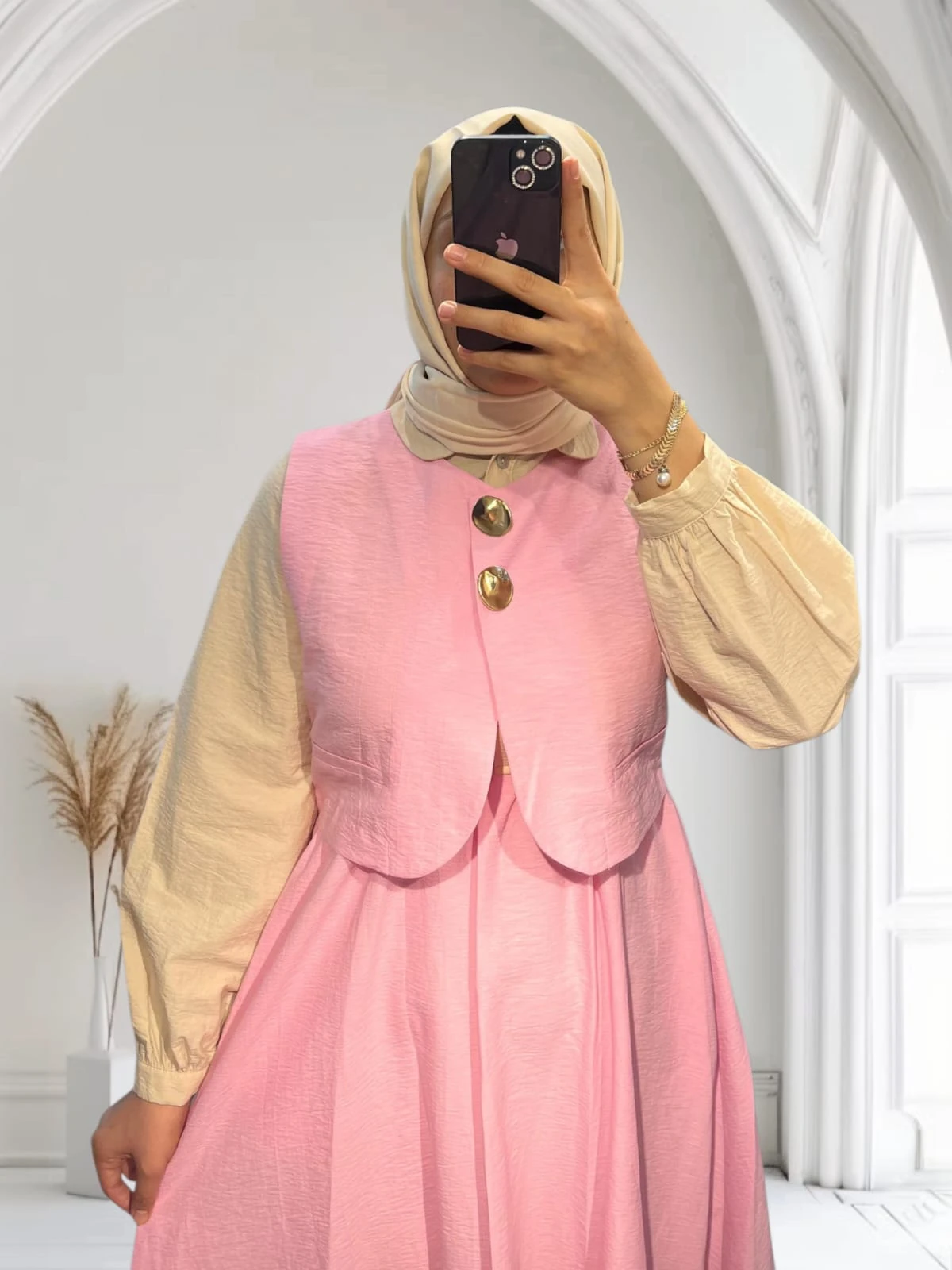 Lina Gold Düğme Yelekli  Elbise