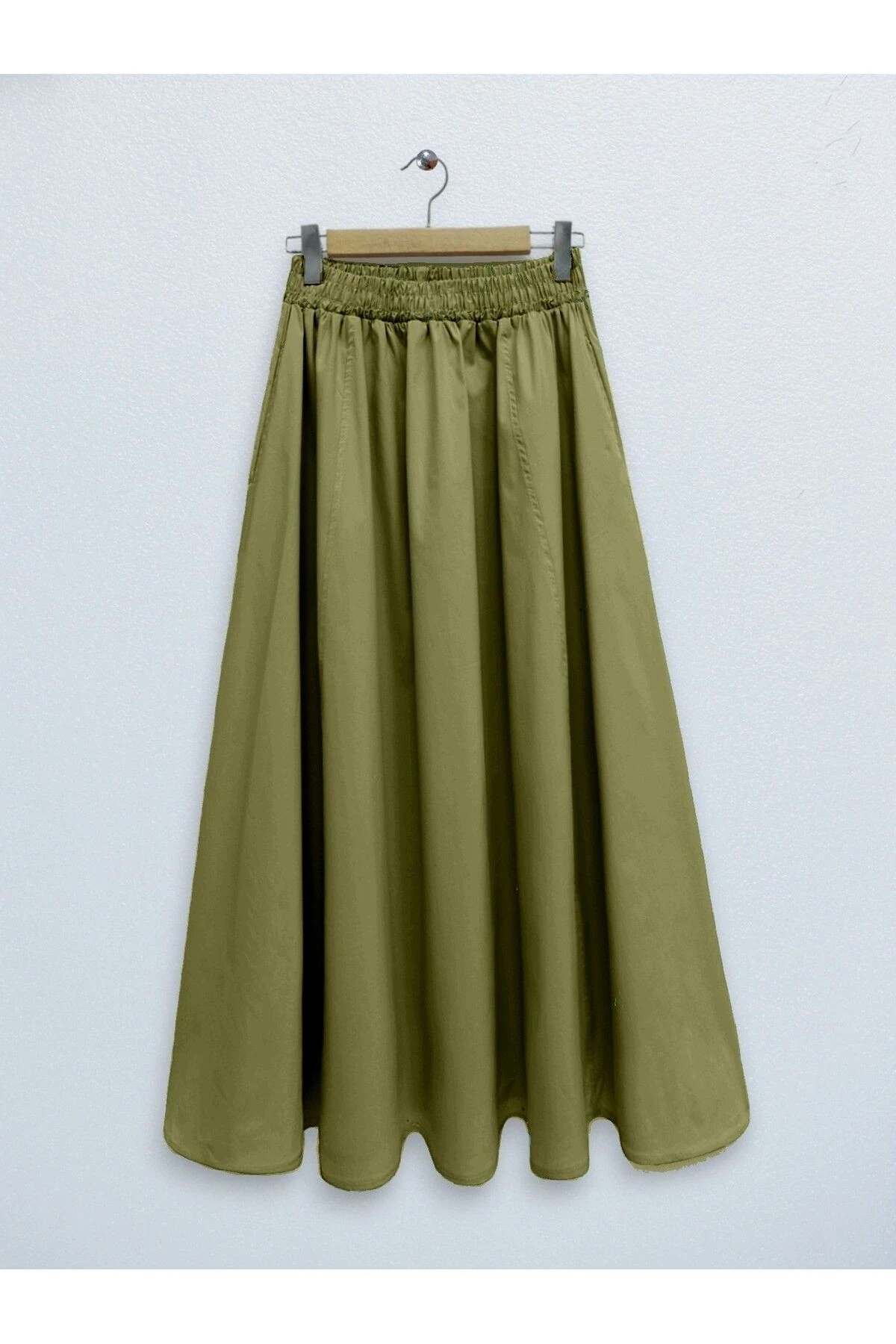 Çift Cepli Poplin Kloş Etek