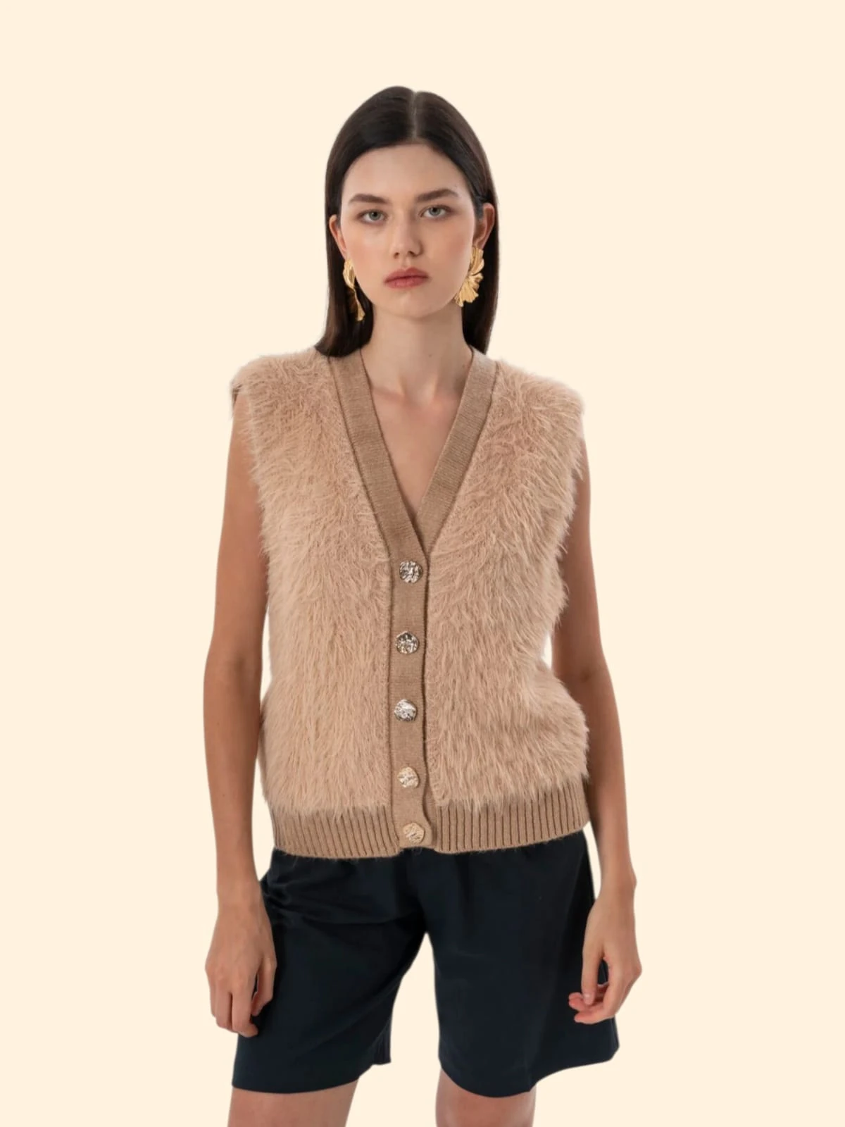 Seva Peluş Düğmeli Yelek