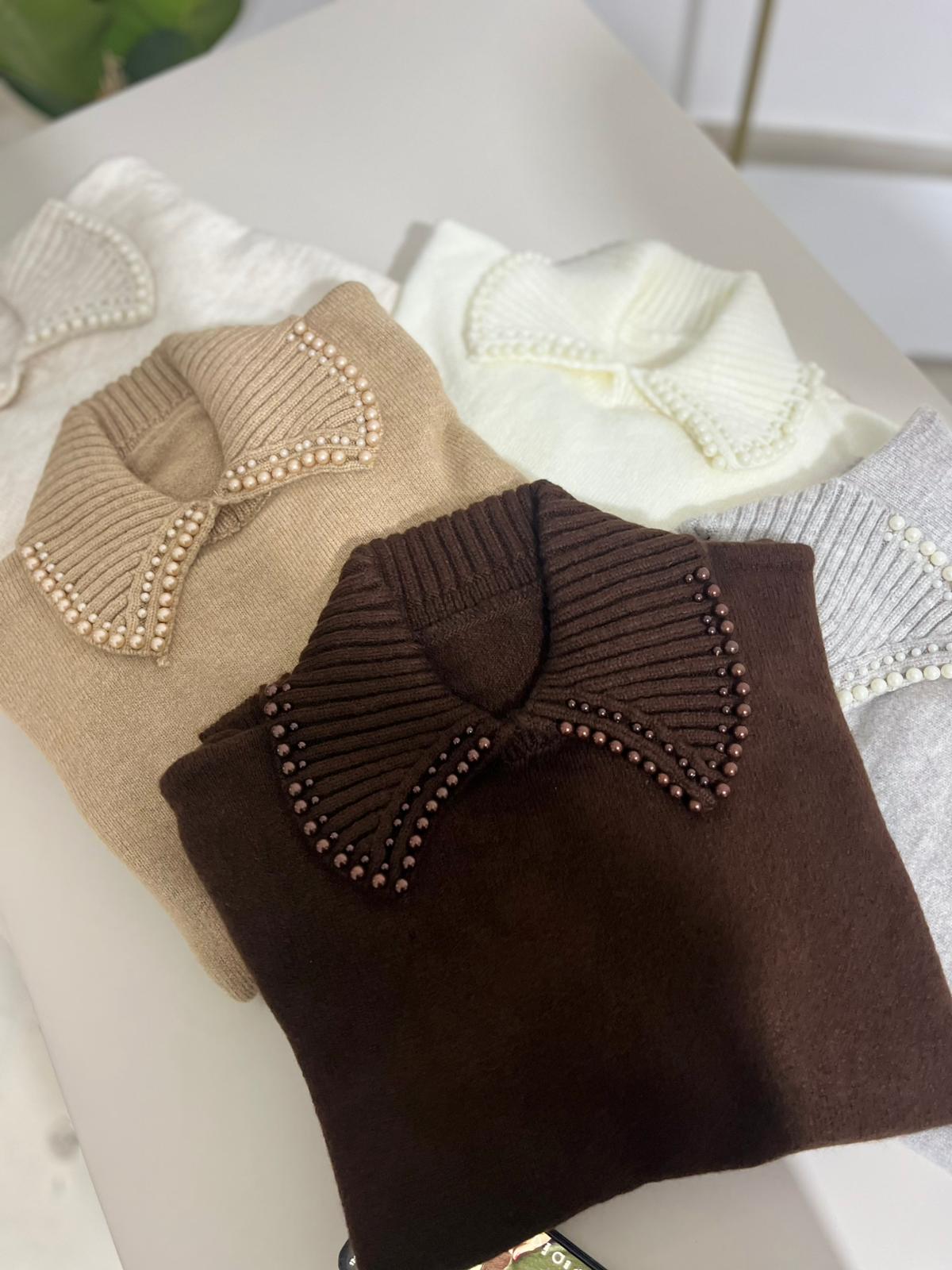 Yaka İnci Şardon Kumaş Kazak