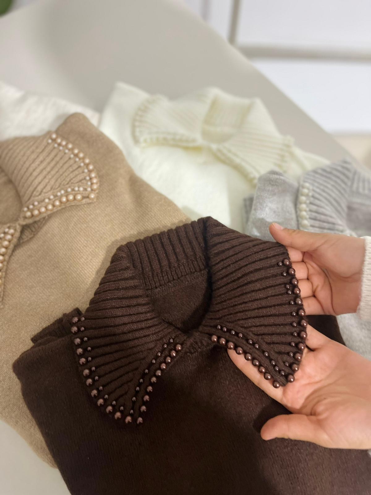 Yaka İnci Şardon Kumaş Kazak