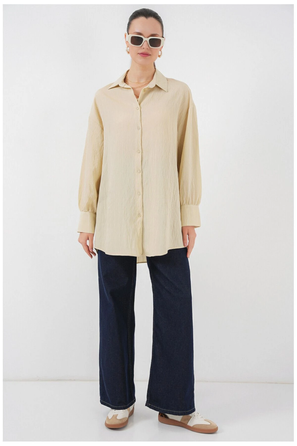 Uzun Çizgili Gömlek Tunik