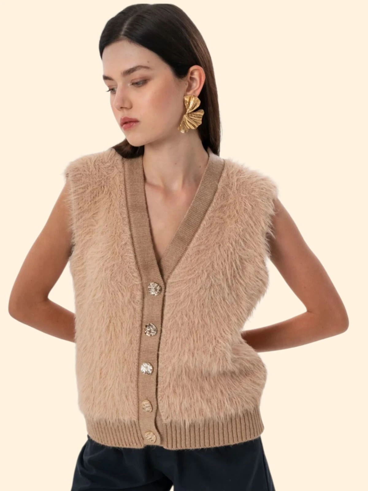 Seva Peluş Düğmeli Yelek