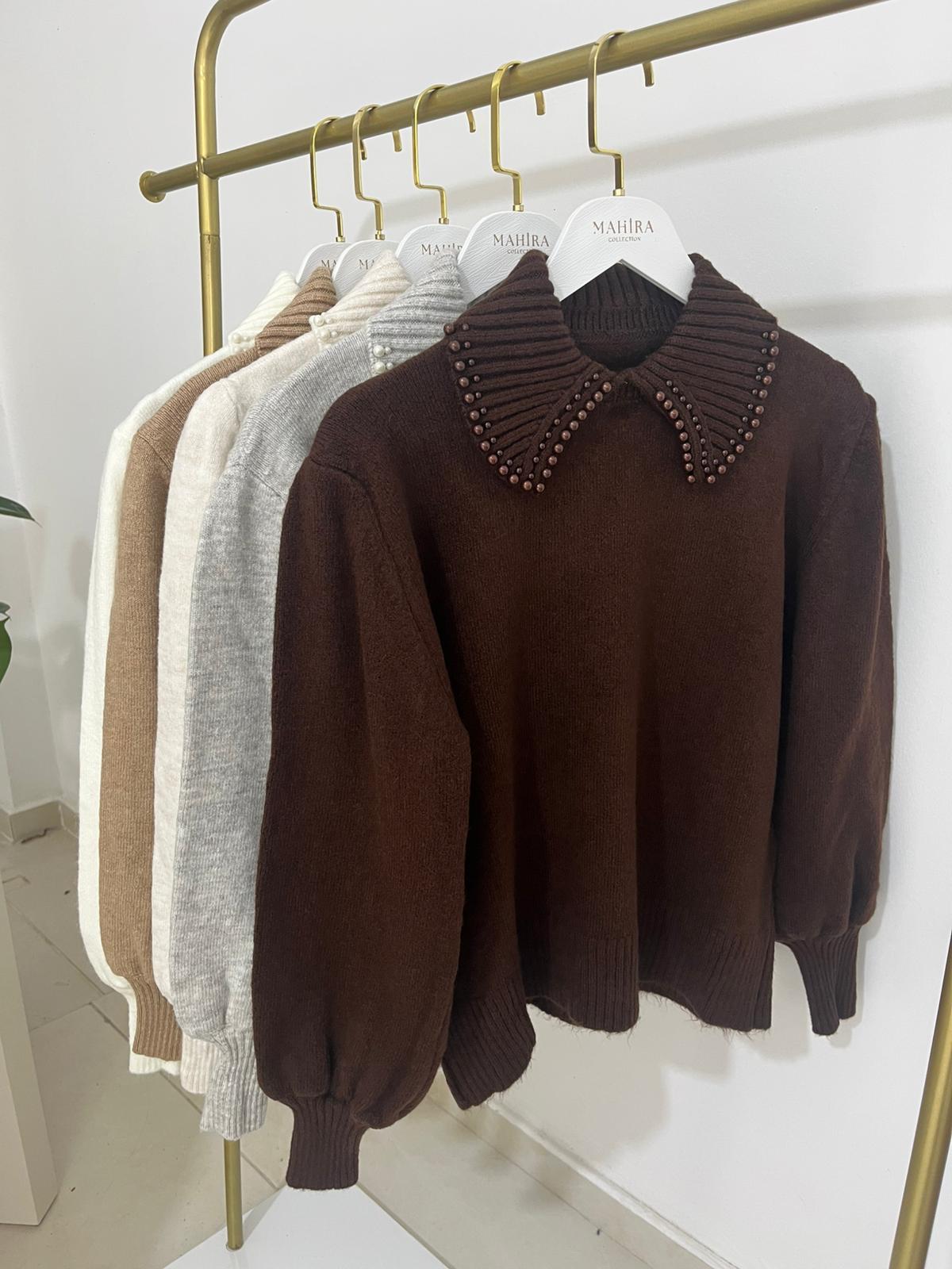 Yaka İnci Şardon Kumaş Kazak