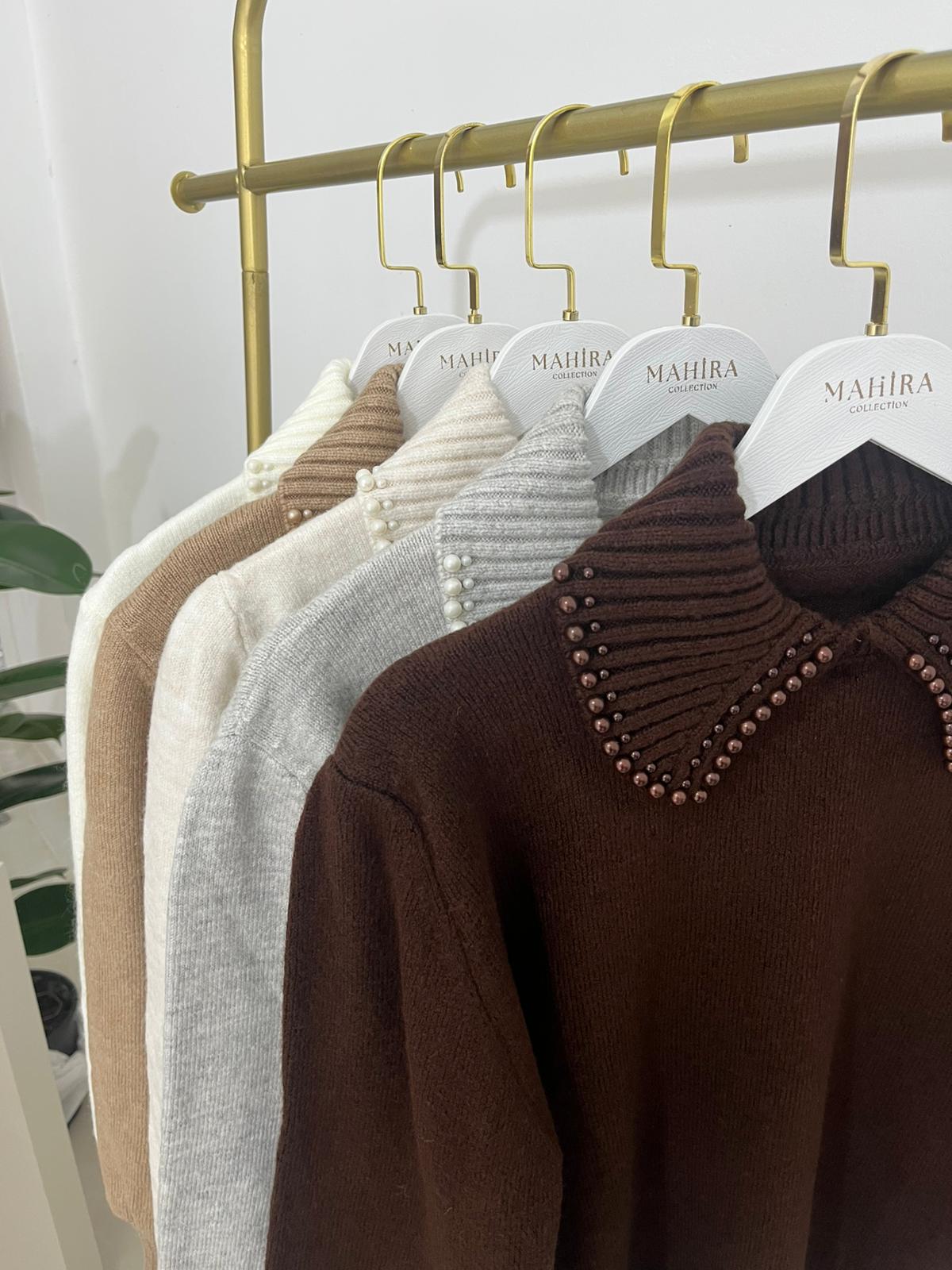 Yaka İnci Şardon Kumaş Kazak