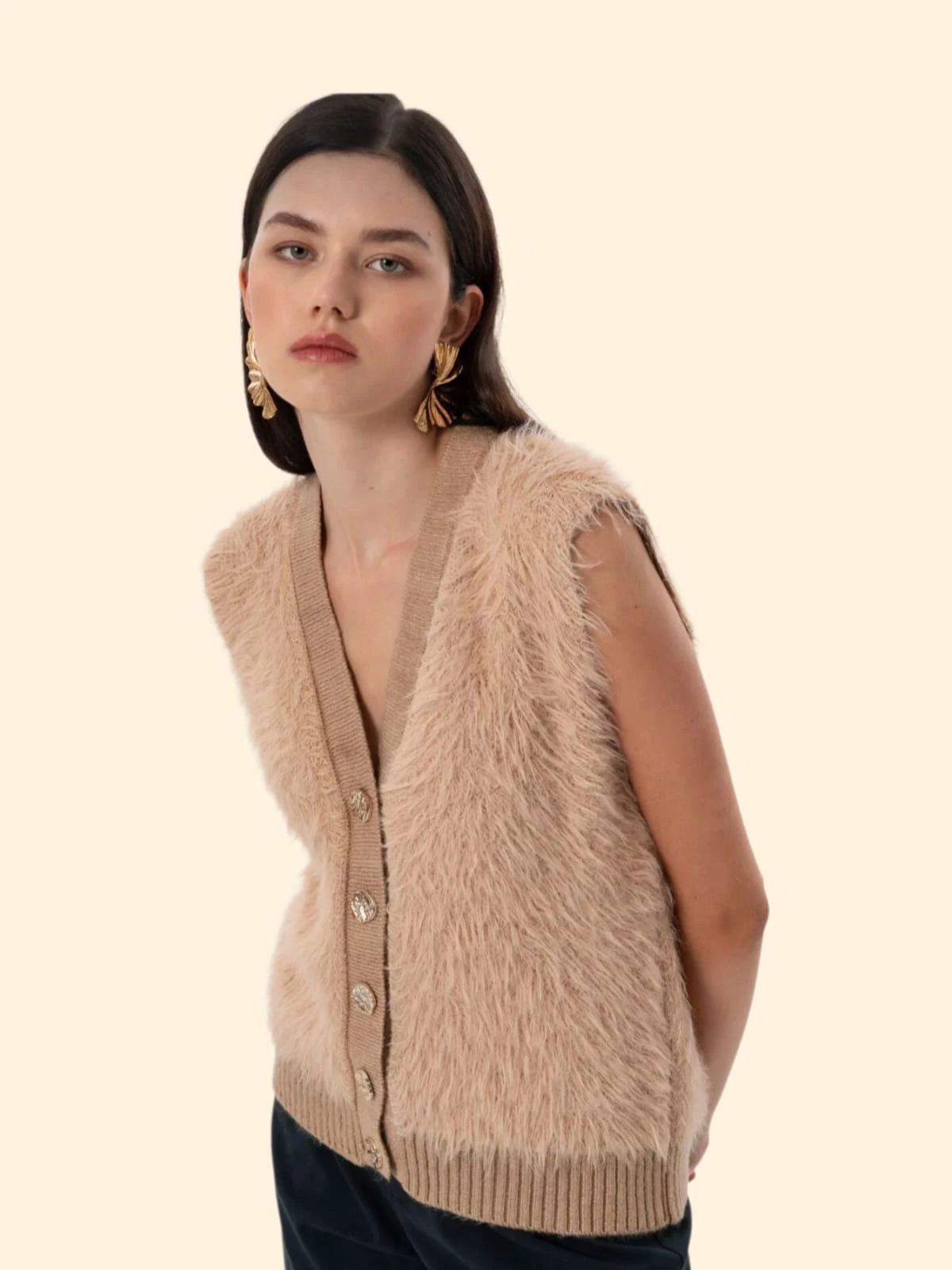 Seva Peluş Düğmeli Yelek
