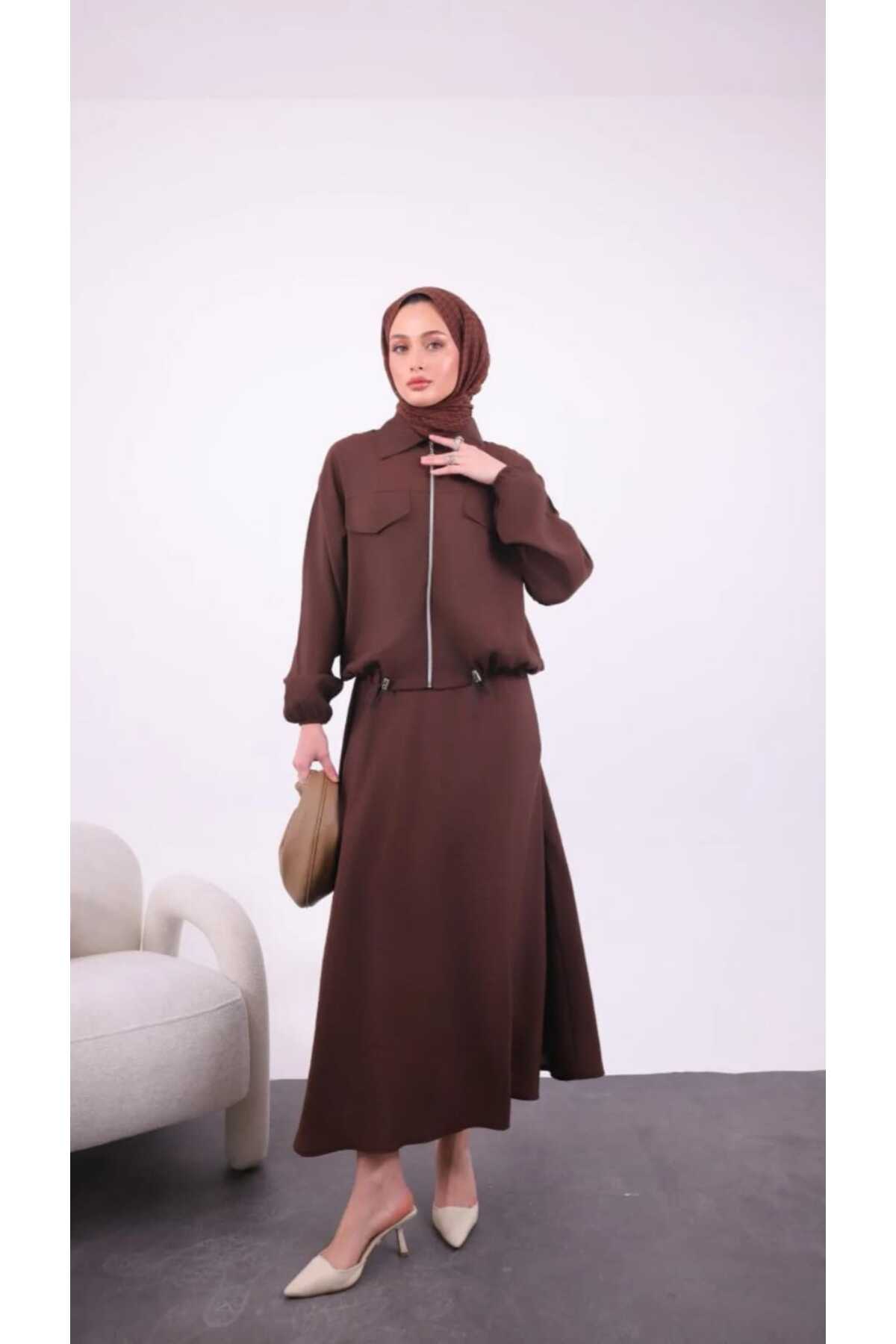 Modal Kumaş Fermuarlı Etekli Takım