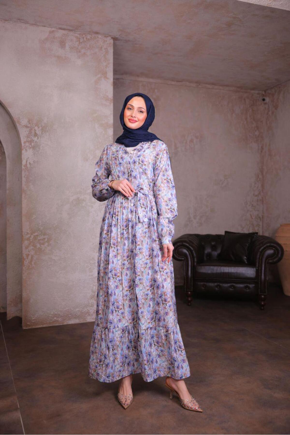 Çiçek Desenli Modal Kumaş Elbise