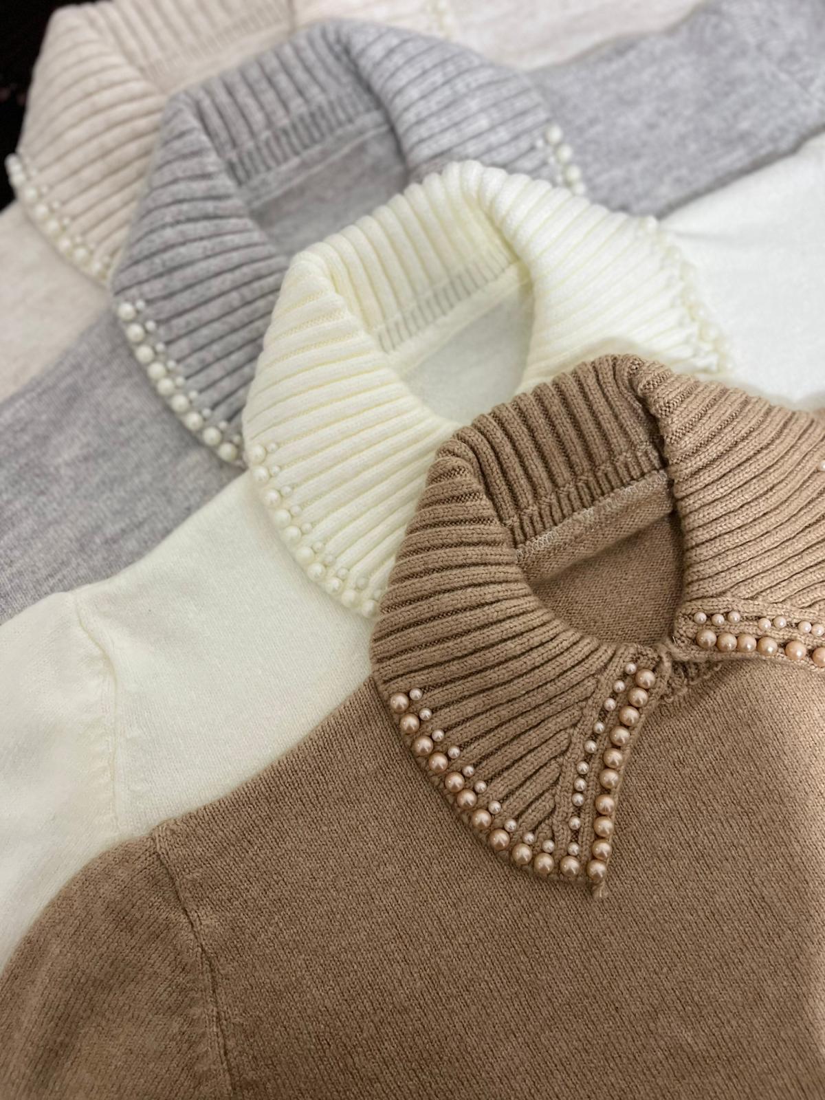 Yaka İnci Şardon Kumaş Kazak