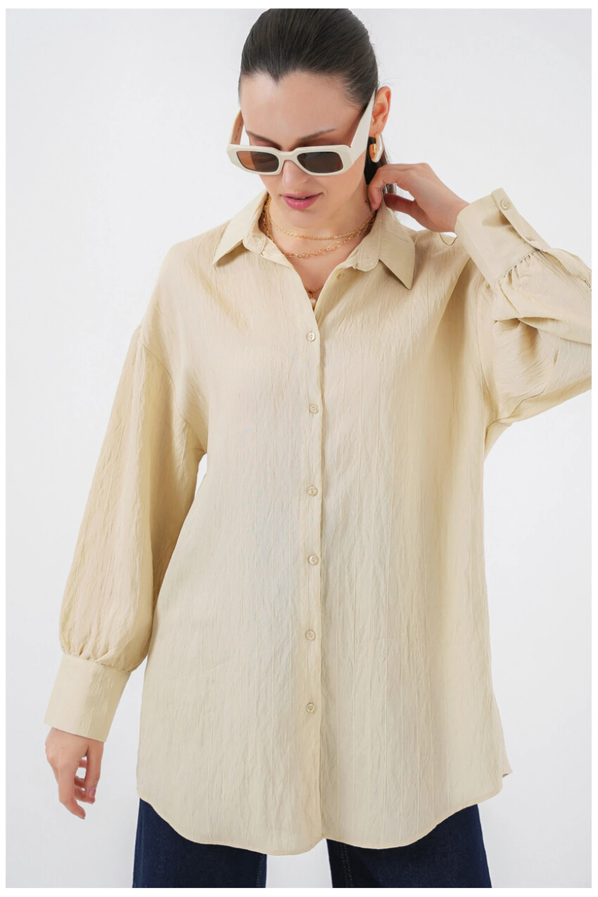 Uzun Çizgili Gömlek Tunik