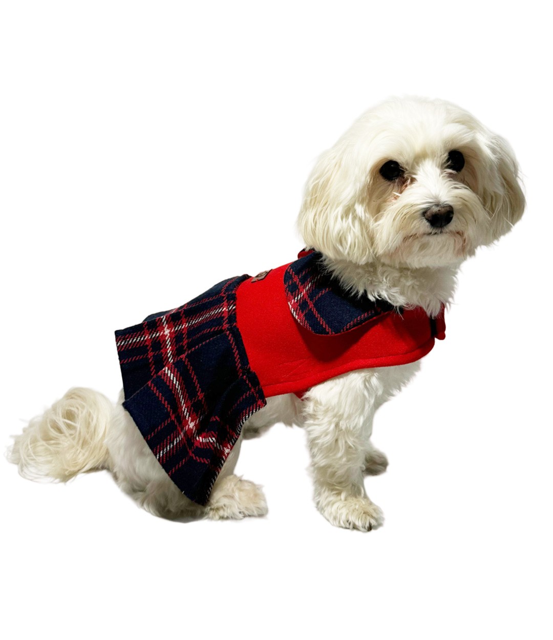 Kırmızı Kaşe Pileli Etekli Köpek Elbisesi