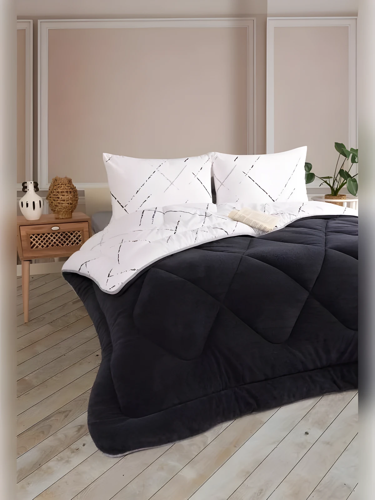 ÇİFT KİŞİLİK 5 PARÇA WELSOFT UYKU SETİ POLARLI / SİYAH ÇK 