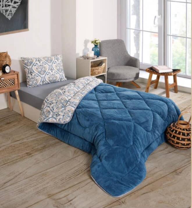 TEK KİŞİLİK 4 PARÇA WELSOFT UYKU SETİ POLARLI / LACİVERT ETNİK TK