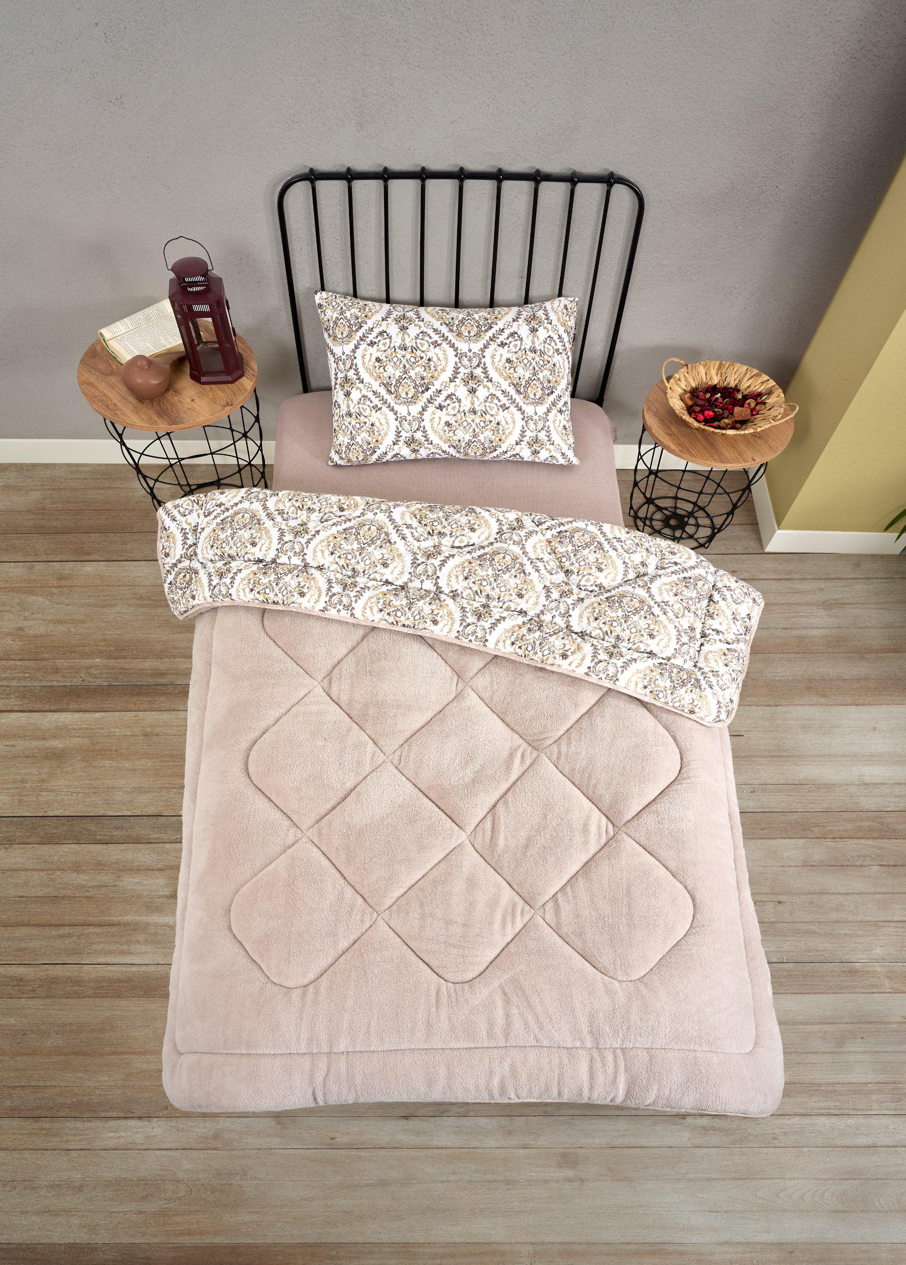 TEK KİŞİLİK 4 PARÇA WELSOFT UYKU SETİ POLARLI POFUDUK / KREM TK