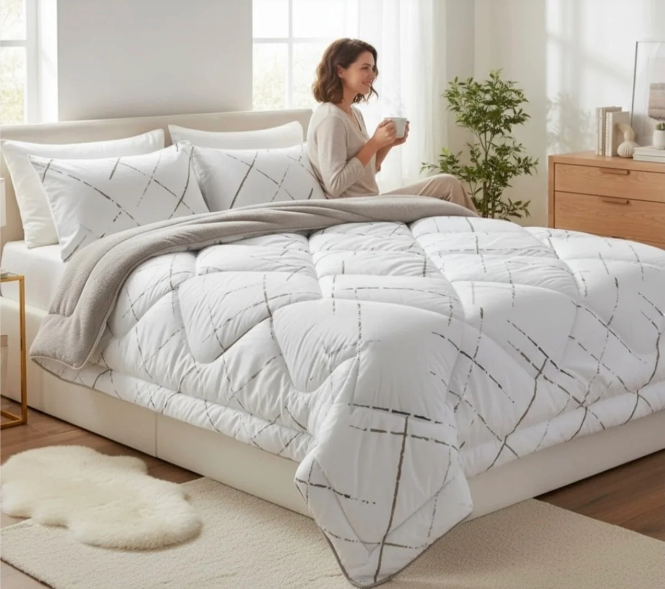 ÇİFT KİŞİLİK 5 PARÇA WELSOFT UYKU SETİ POLARLI / BEYAZ ÇK 