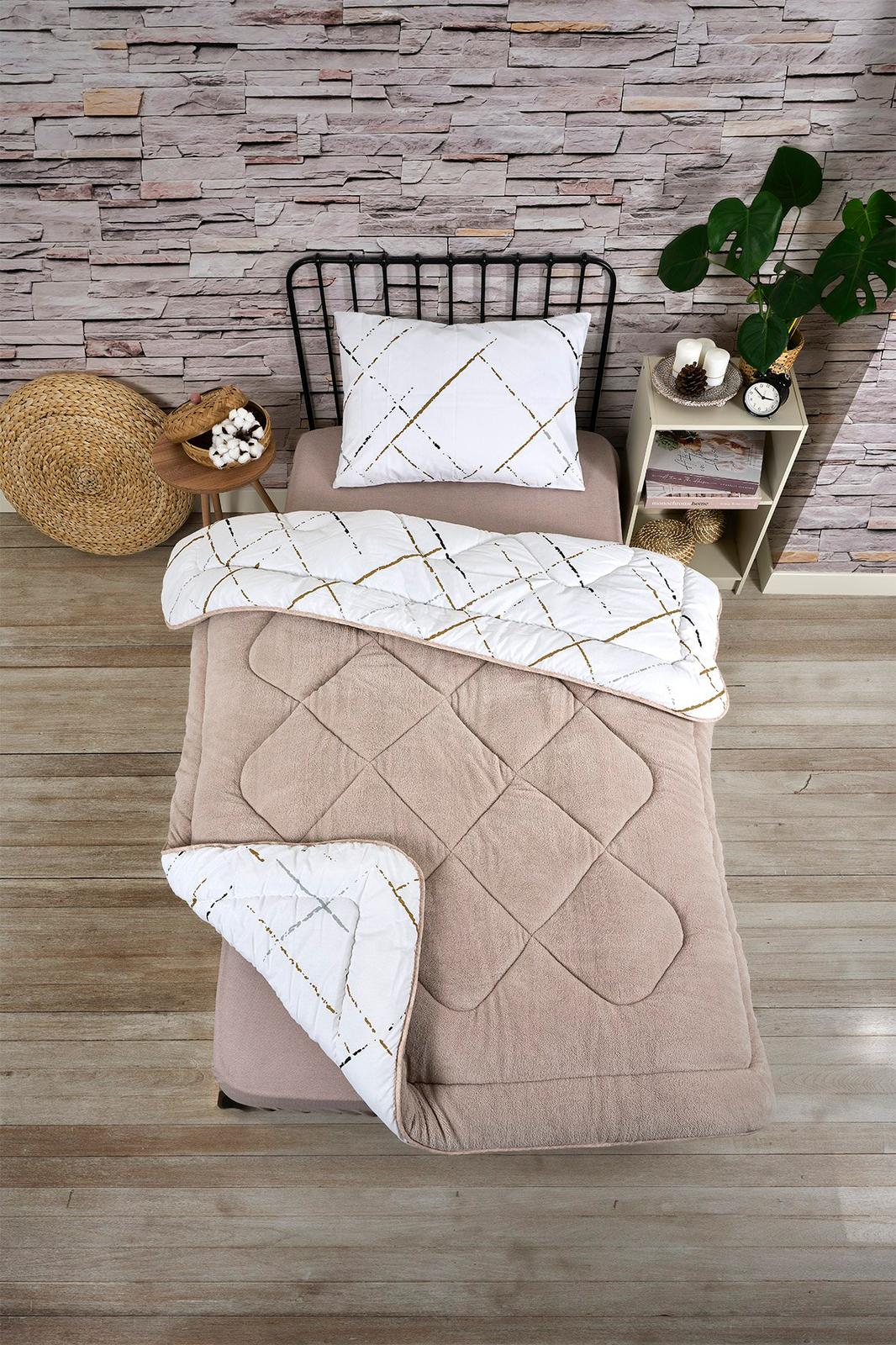 TEK KİŞİLİK 4 PARÇA WELSOFT UYKU SETİ POLARLI POFUDUK / BEYAZ TK