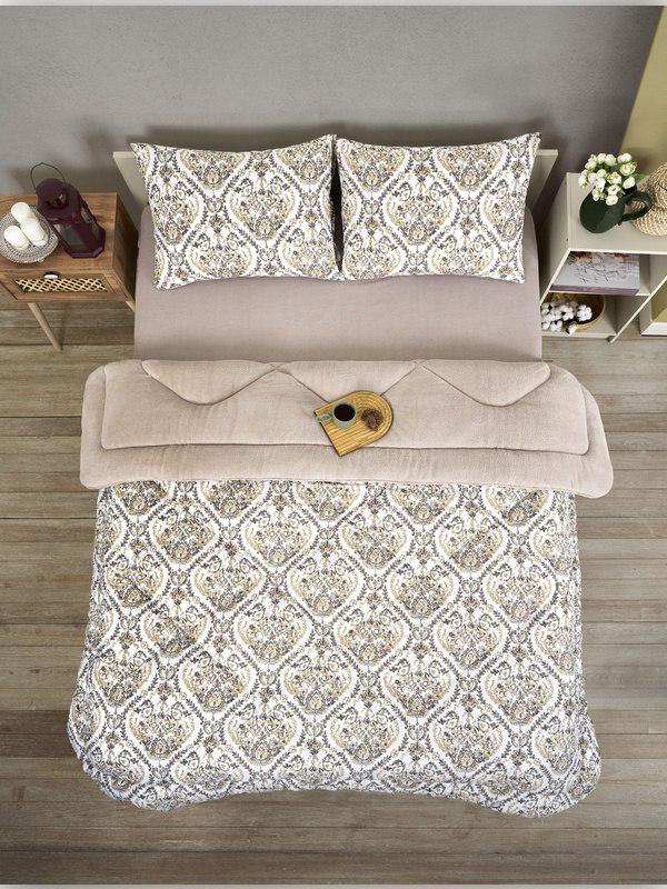 ÇİFT KİŞİLİK 5 PARÇA WELSOFT UYKU SETİ POLARLI POFUDUK / KREM ÇK