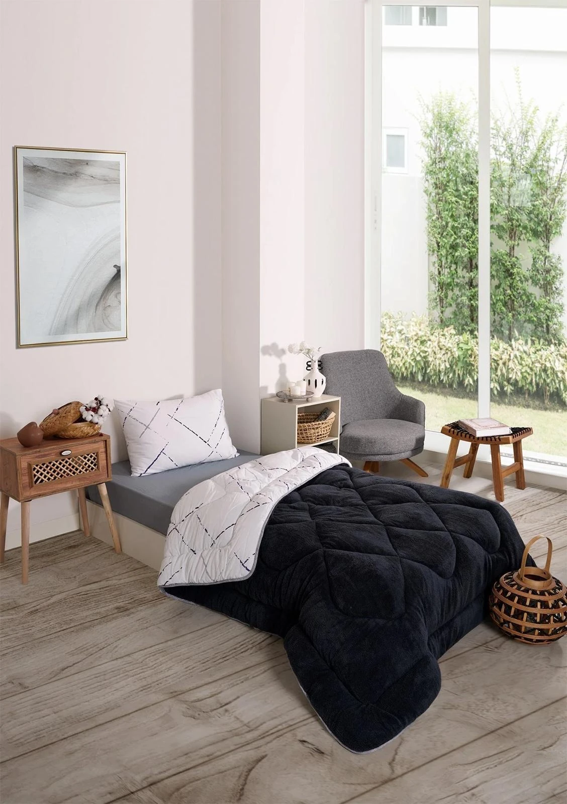 TEK KİŞİLİK 4 PARÇA WELSOFT UYKU SETİ POLARLI / SİYAH TK