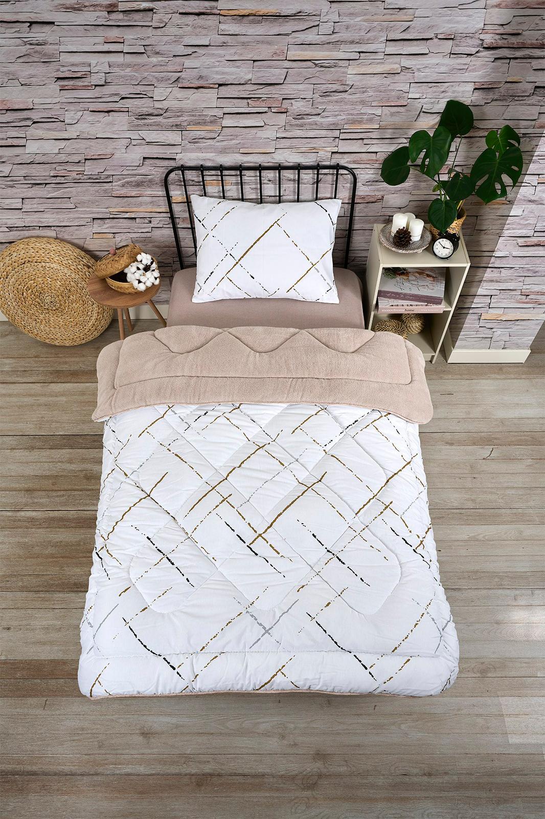 TEK KİŞİLİK 4 PARÇA WELSOFT UYKU SETİ POLARLI POFUDUK / BEYAZ TK