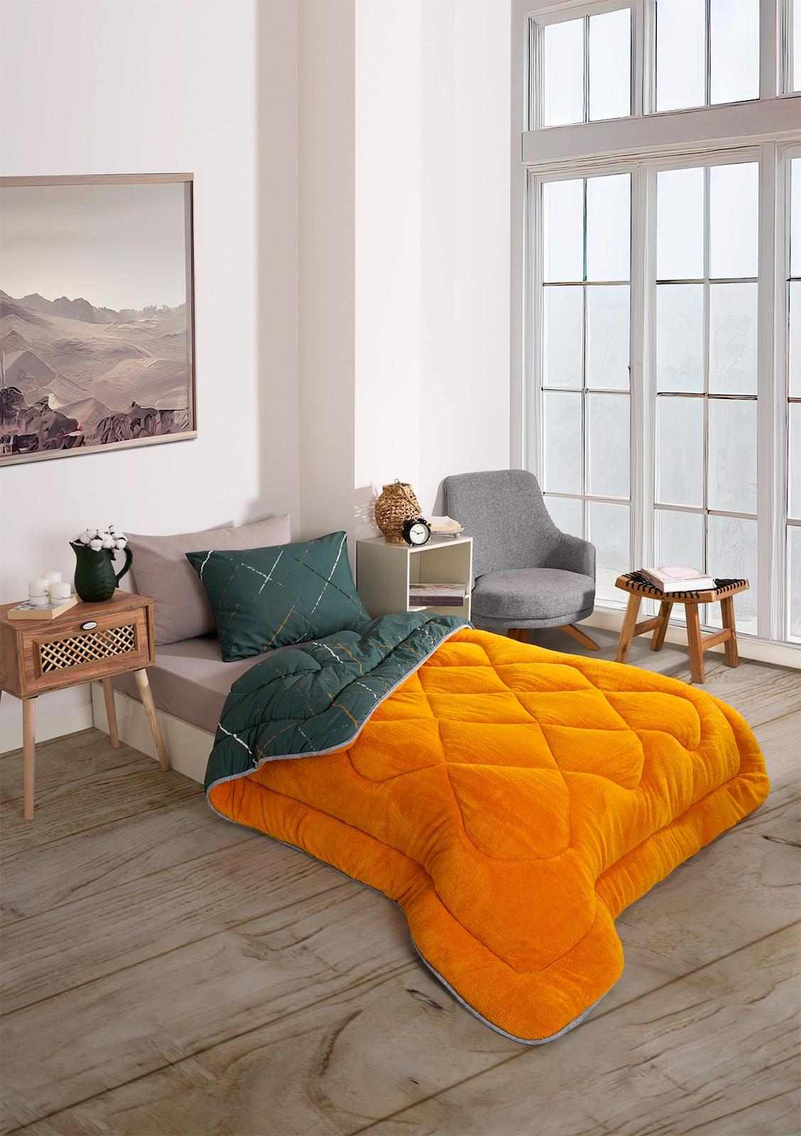 TEK KİŞİLİK 4 PARÇA WELSOFT UYKU SETİ POLARLI POFUDUK / TURUNCU TK