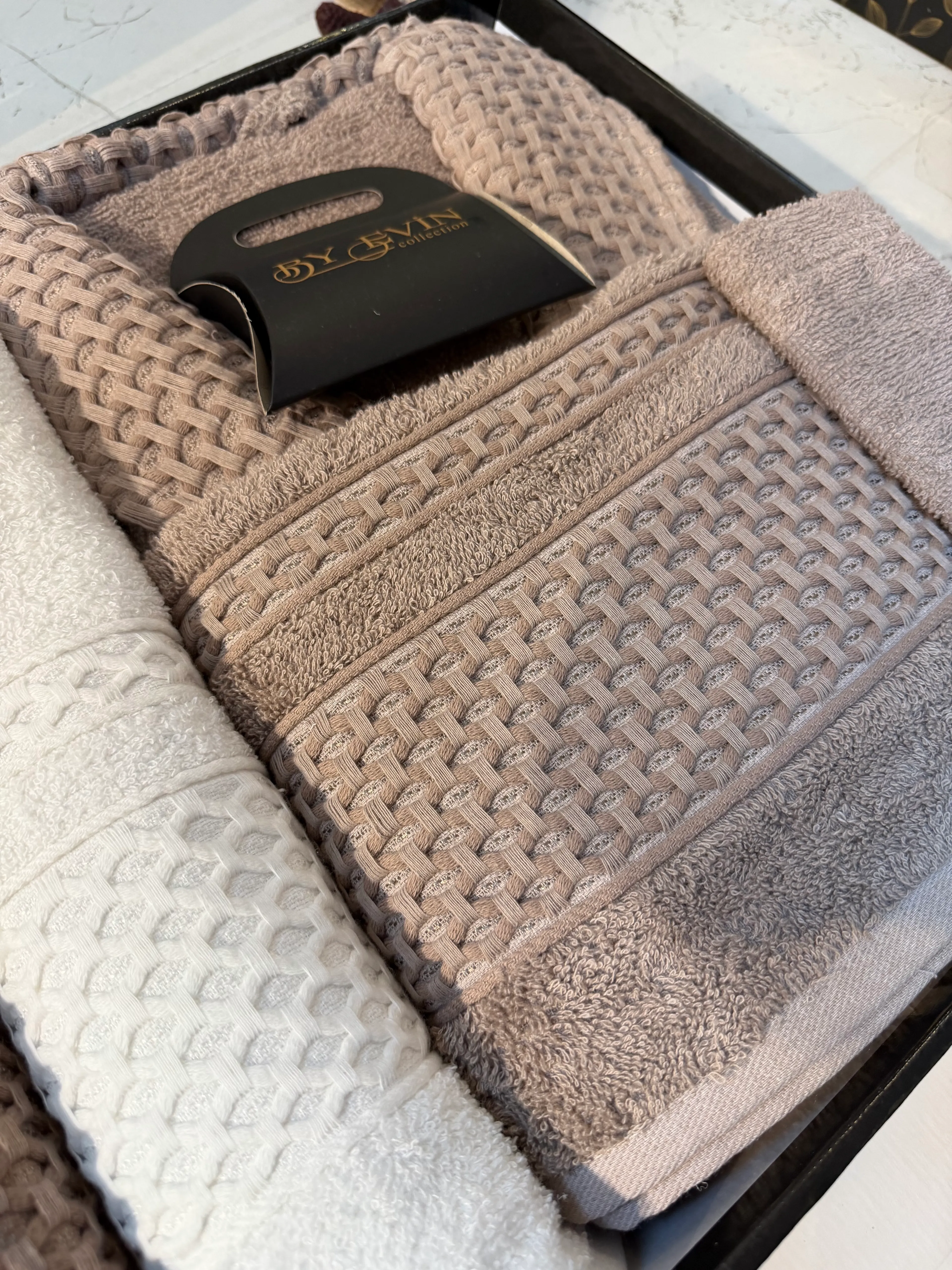 BORNOZ SETİ AİLE SETİ 10 PARÇA / KAHVE KREM