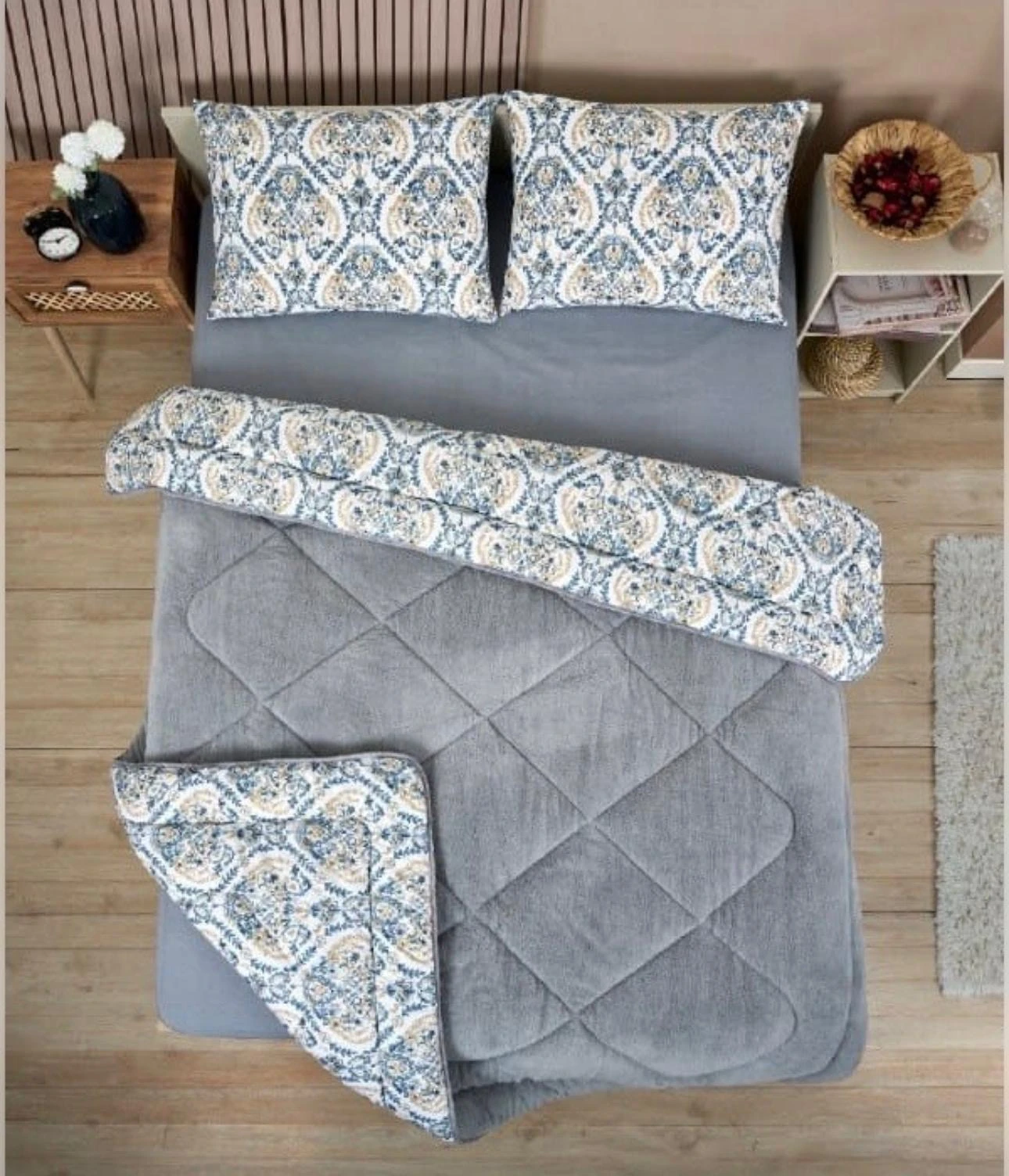 ÇİFT KİŞİLİK 5 PARÇA WELSOFT UYKU SETİ POLARLI / GRİ ÇK 