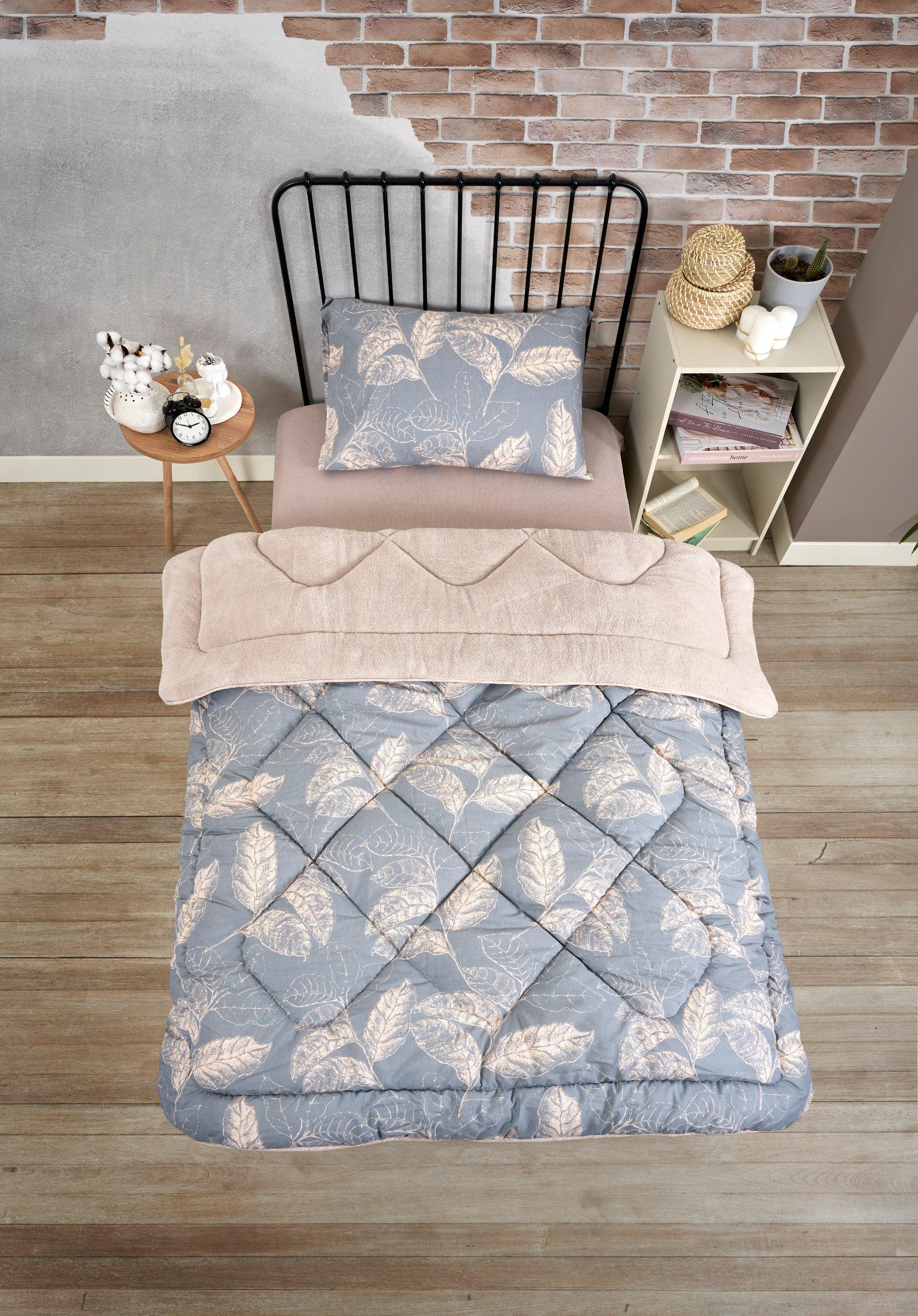 TEK KİŞİLİK 4 PARÇA WELSOFT UYKU SETİ POLARLI POFUDUK / YAPRAK TK