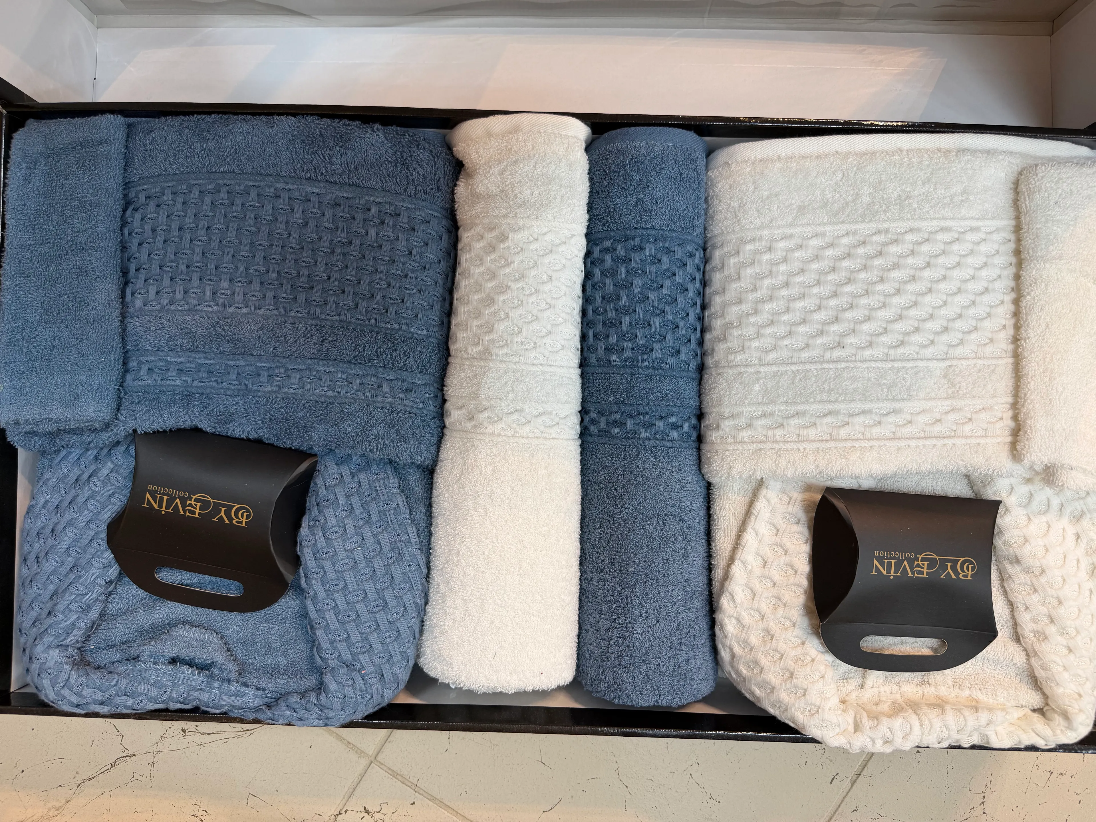 BORNOZ SETİ 10 PARÇA AİLE SETİ / MAVİ KREM