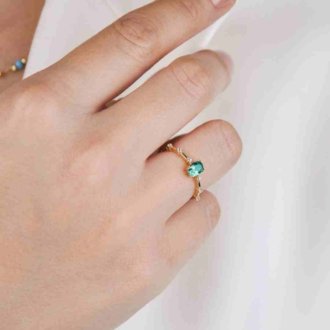 14 Ayar Altın Opal Green Yüzük