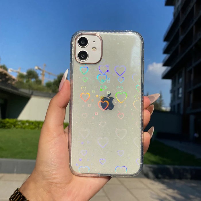 Şeffaf Kalpli Hologram Kılıf