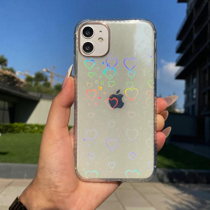 Şeffaf Kalpli Hologram Kılıf