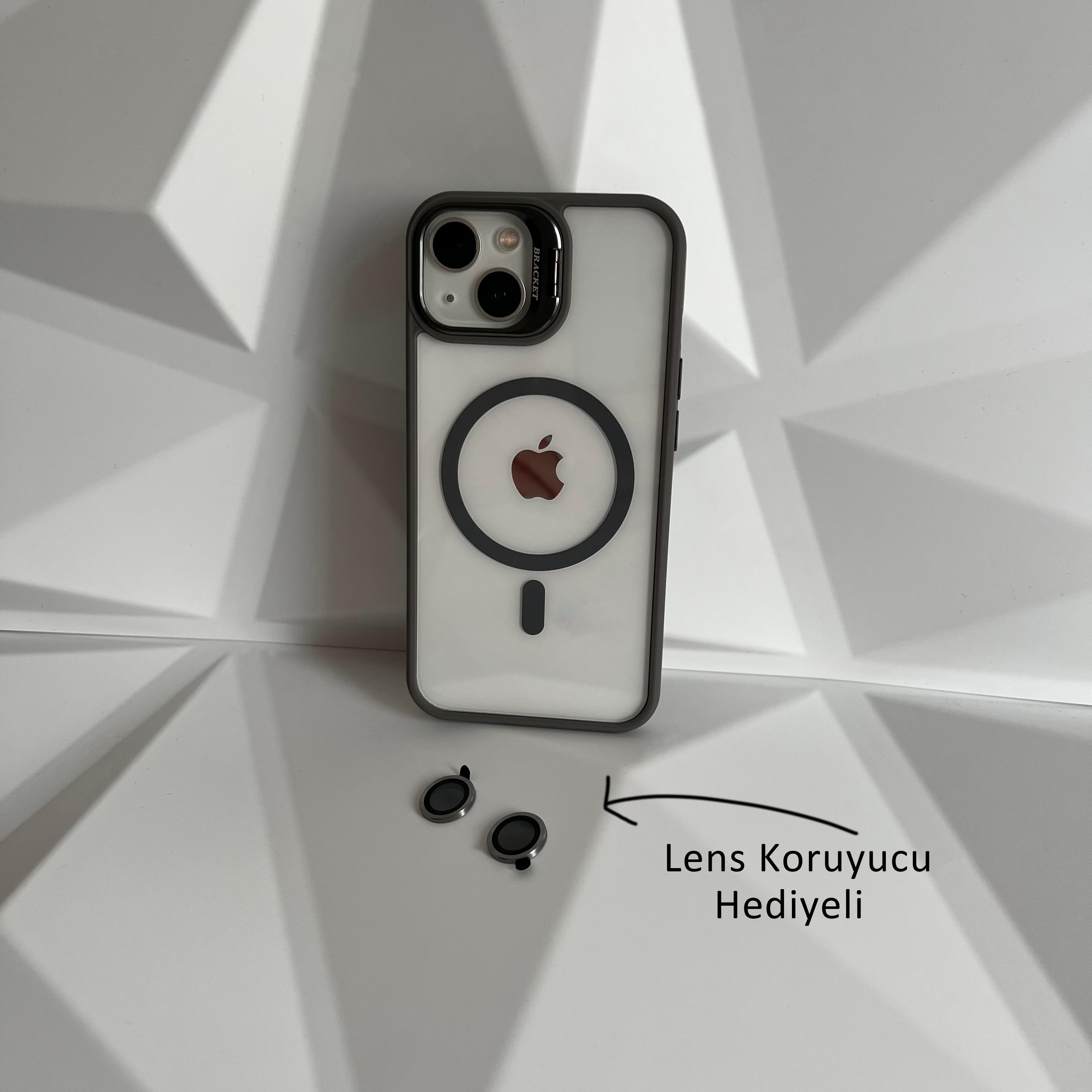MAGSAFE LENSLİ STANDLI KILIF GRİ