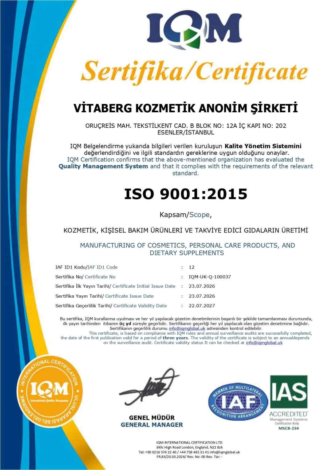 FDA Facility Registration – 2026 belgesi