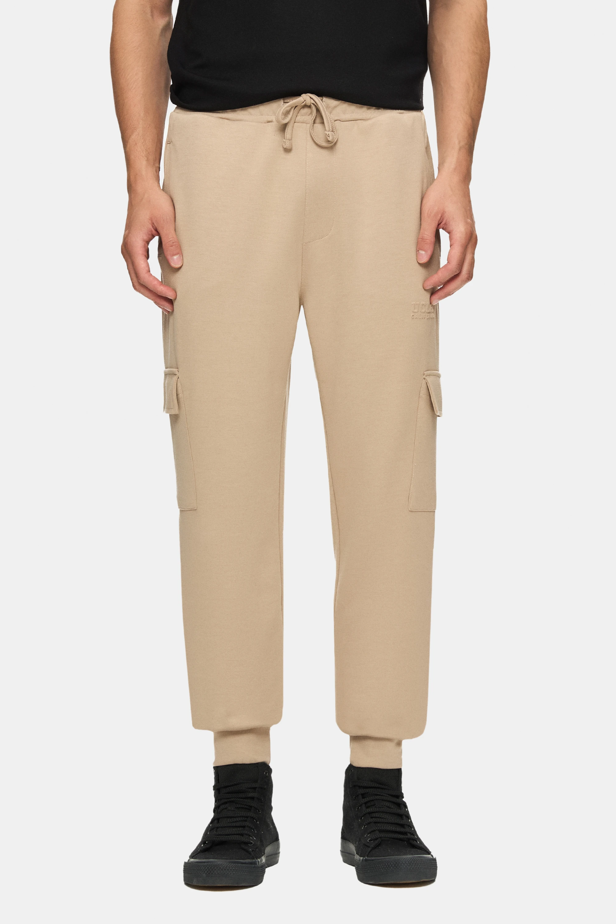 DALEY Koyu Bej Kargo Cepli Gofre Baskılı Modal Kumaş Standard Fit Erkek Eşofman Altı