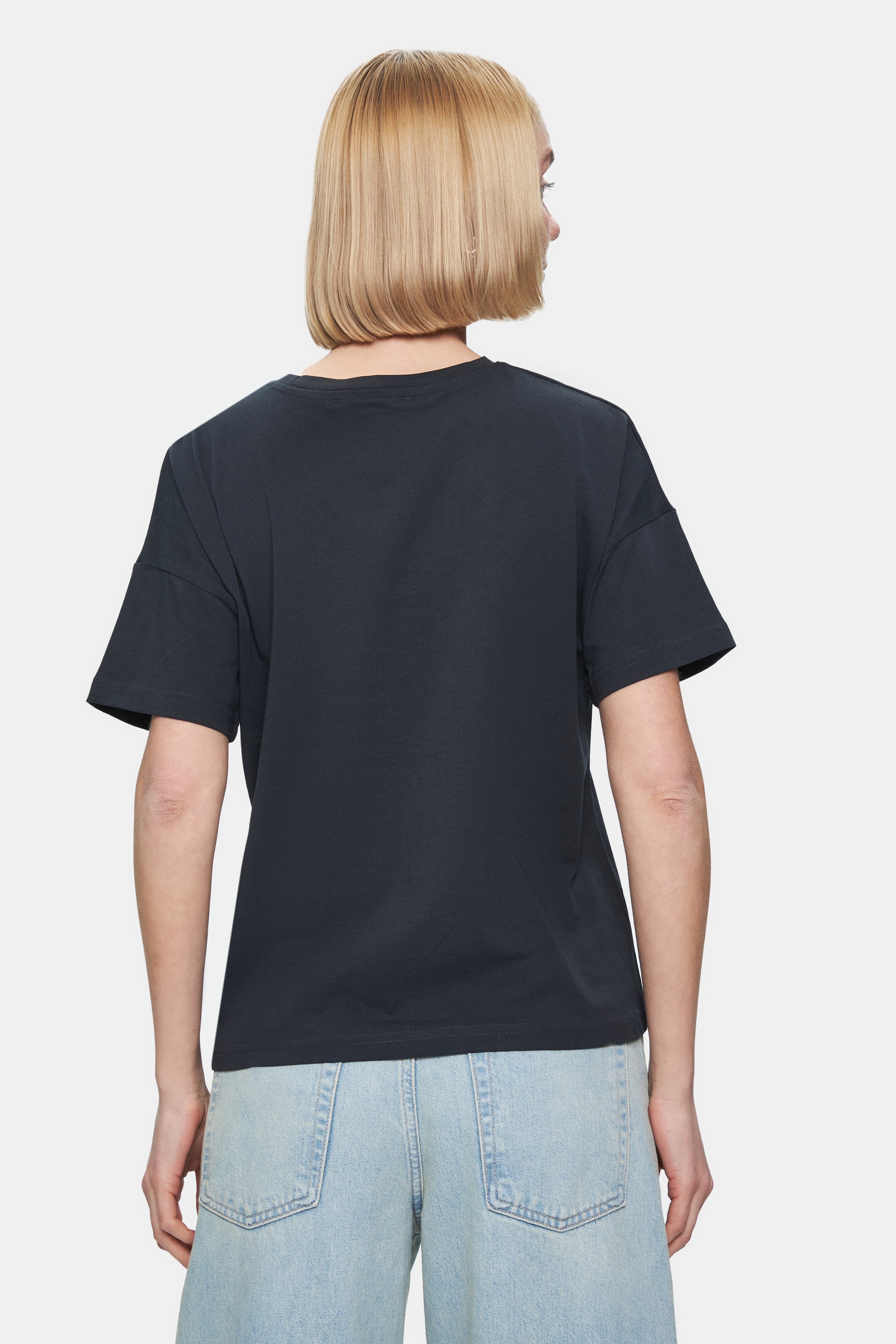 AVALON Antrasit Bisiklet Yaka Baskılı Oversize Kadın Tshirt